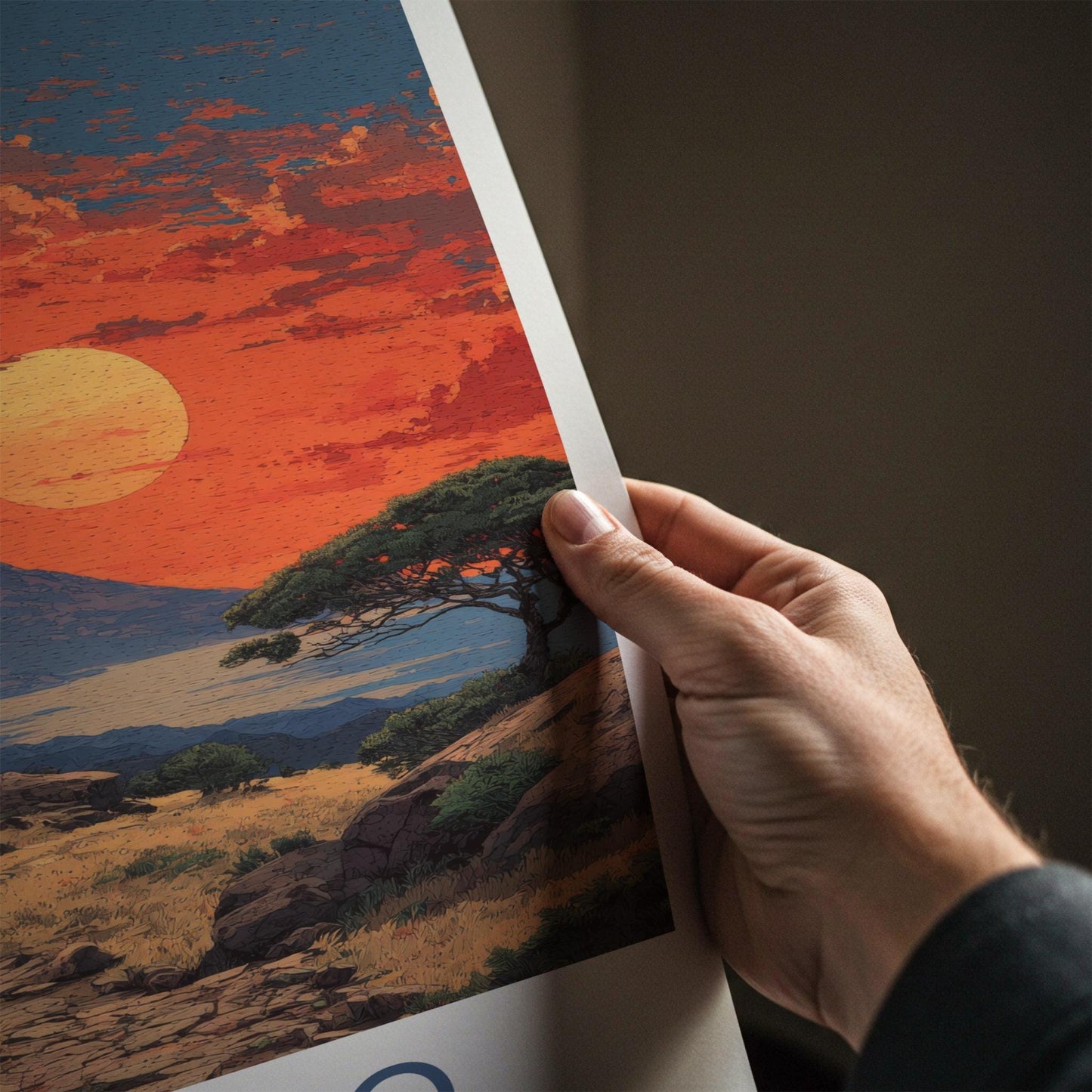 Jeju-Do Poster - South Korea Art Print - Orange Sky Mountain Wall Decor