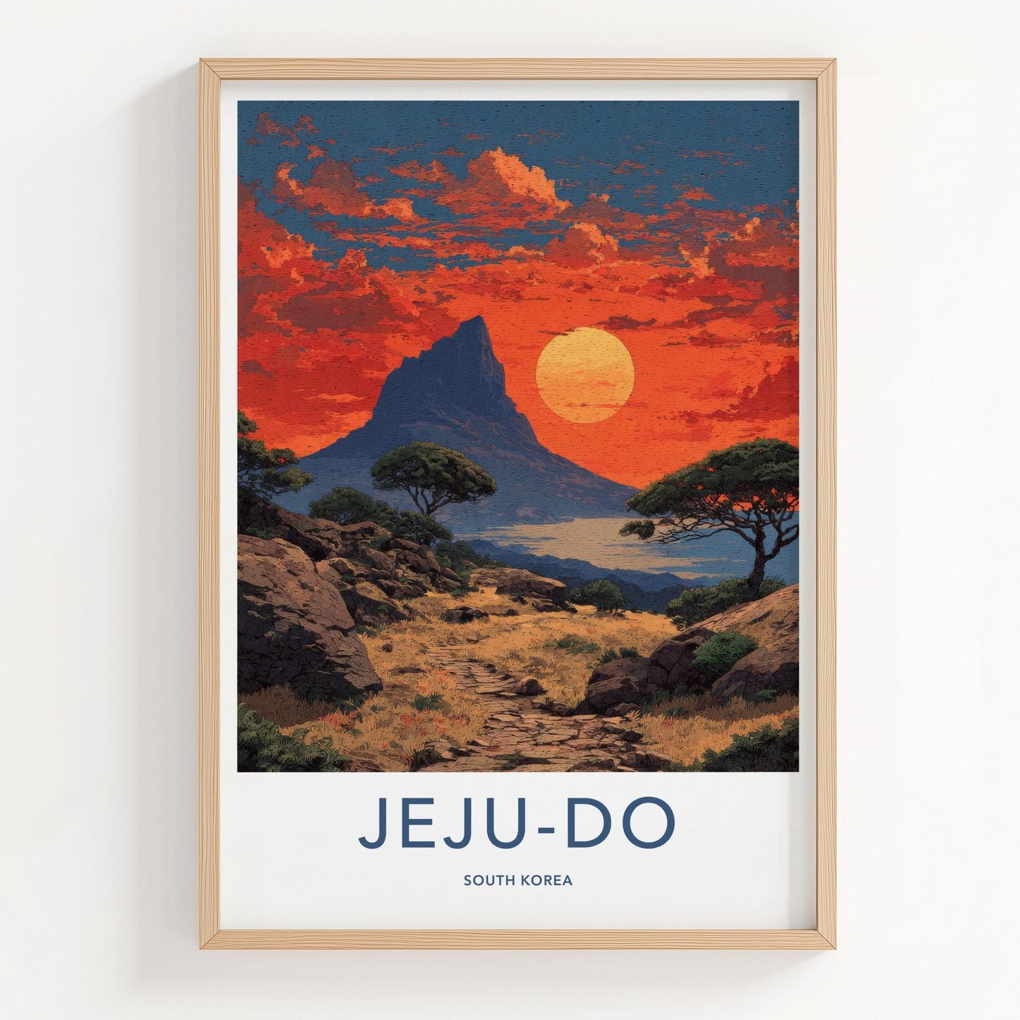 Jeju-Do Poster - South Korea Art Print - Orange Sky Mountain Wall Decor