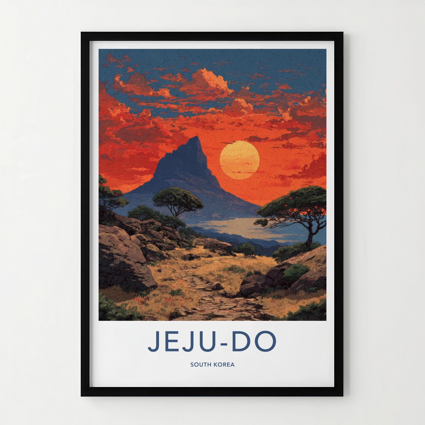 Jeju-Do Poster - South Korea Art Print - Orange Sky Mountain Wall Decor