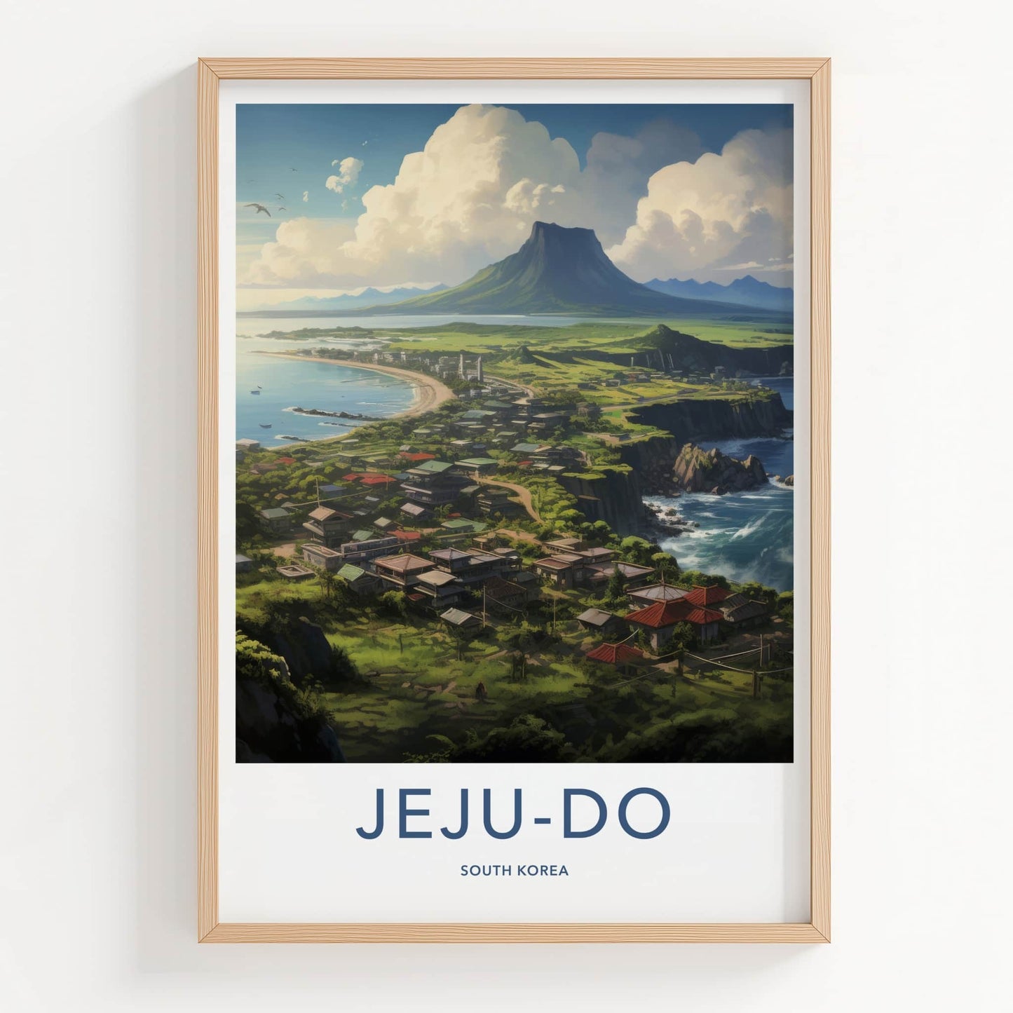 Jeju-Do Poster - South Korea Travel Art - Coastal Island Village Home Decor