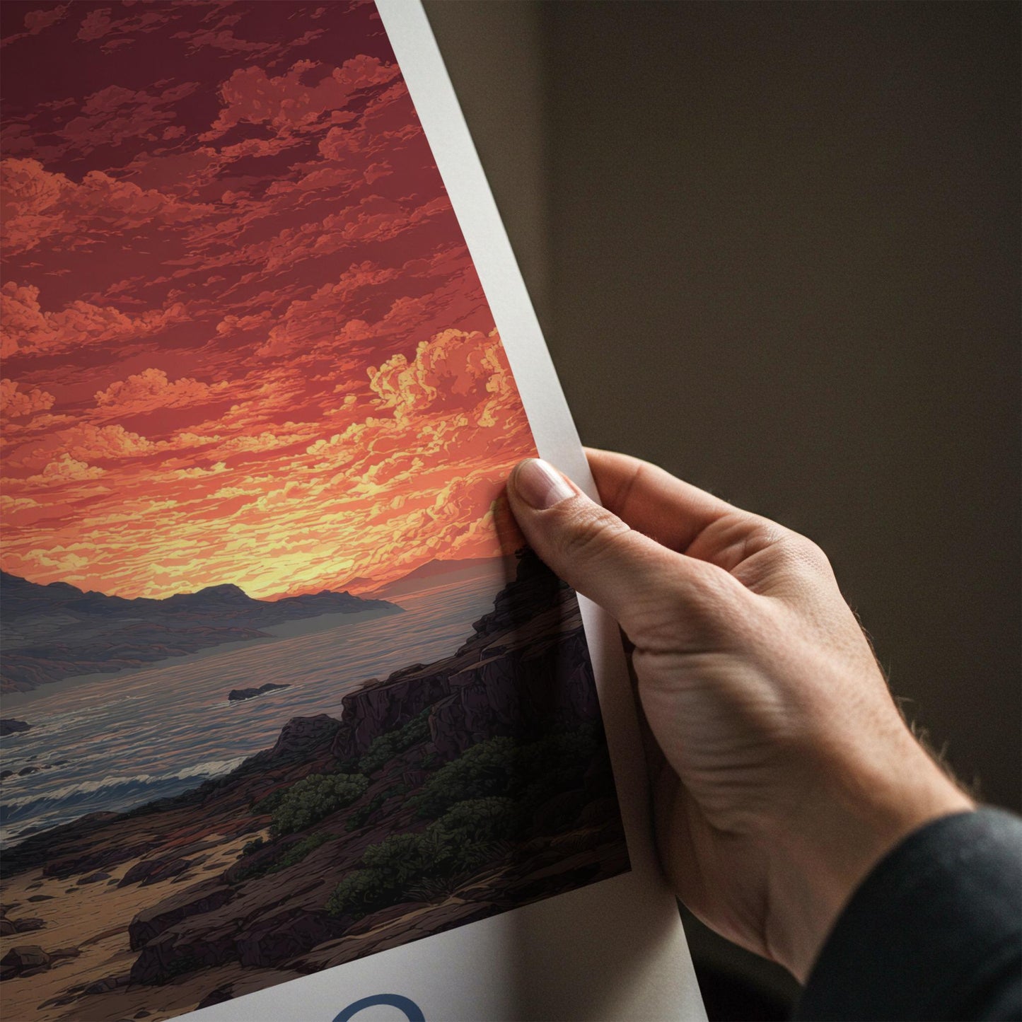 Jeju-Do Poster - South Korea Travel Art - Fiery Sky Ocean Home Decor