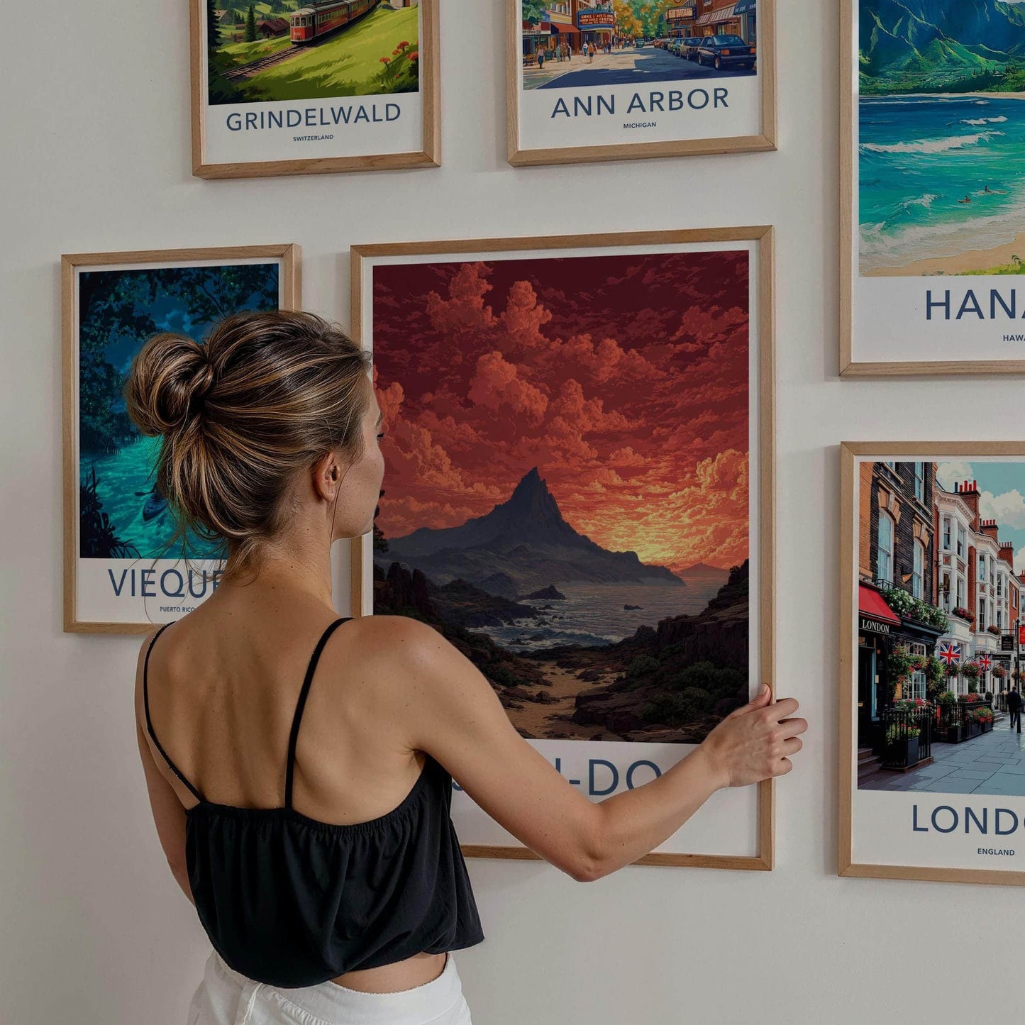 Jeju-Do Poster - South Korea Travel Art - Fiery Sky Ocean Home Decor