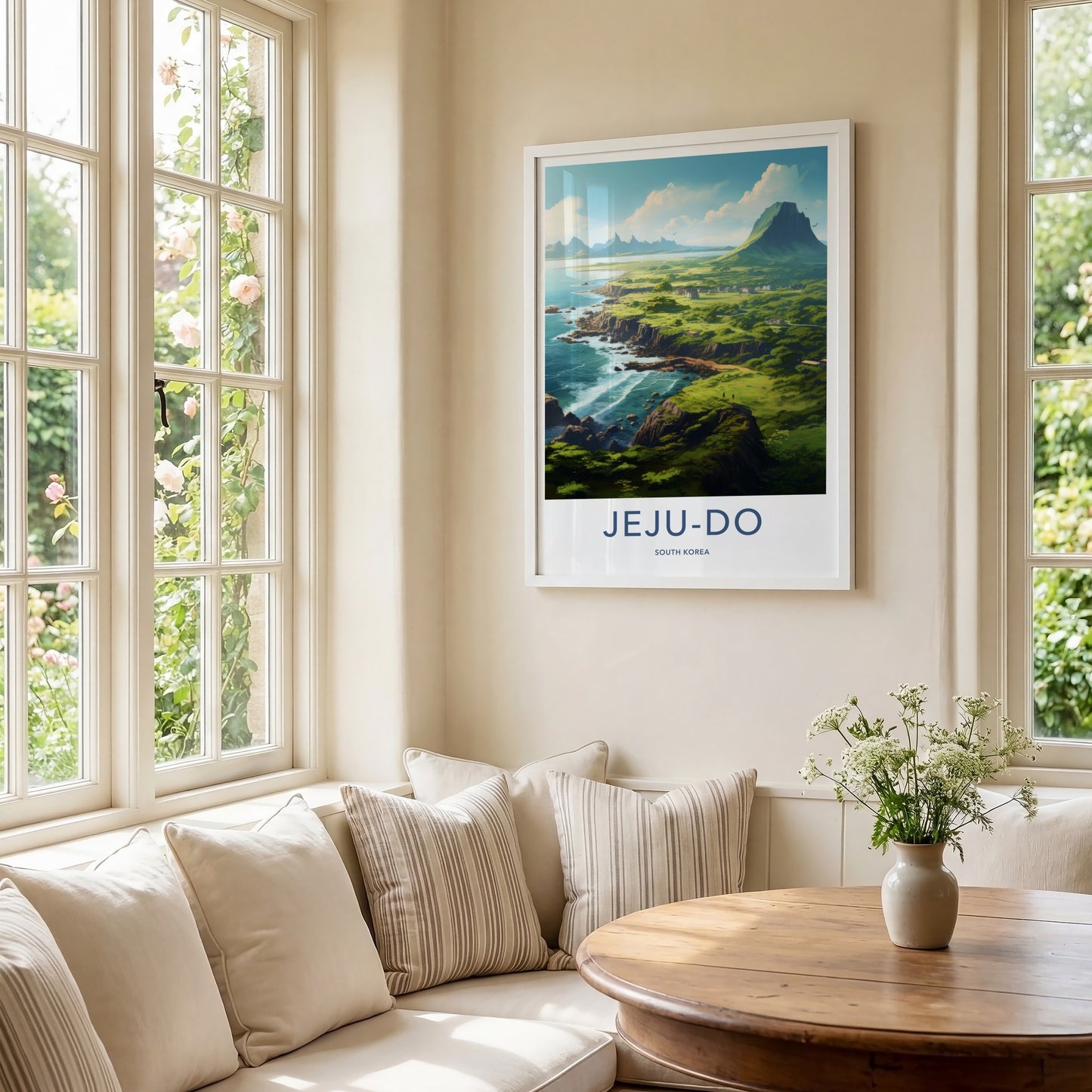 Jeju-Do Poster - South Korea Travel Art - Lush Coastal Mountain Home Decor