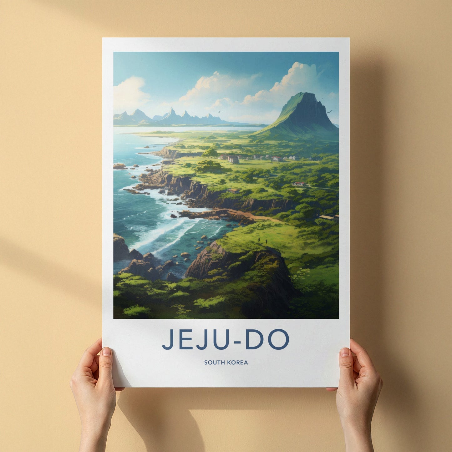 Jeju-Do Poster - South Korea Travel Art - Lush Coastal Mountain Home Decor