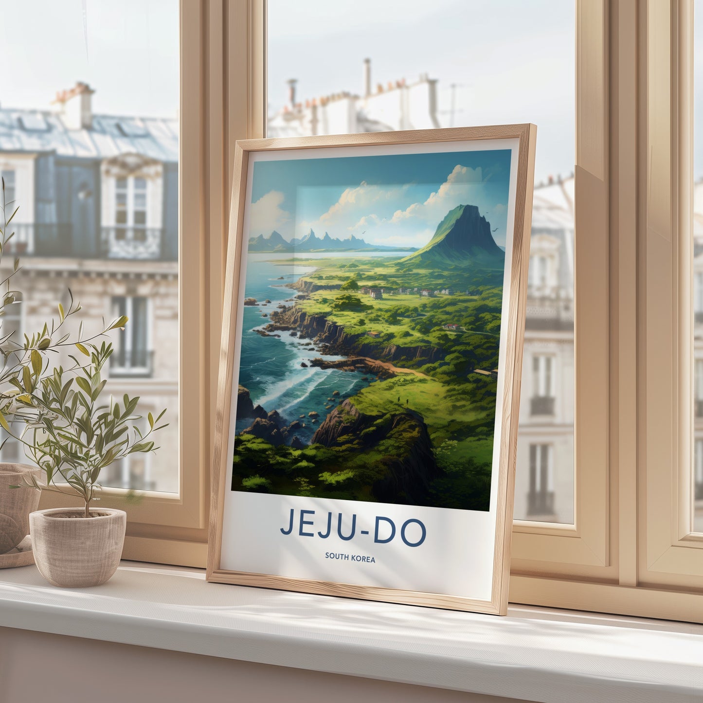 Jeju-Do Poster - South Korea Travel Art - Lush Coastal Mountain Home Decor