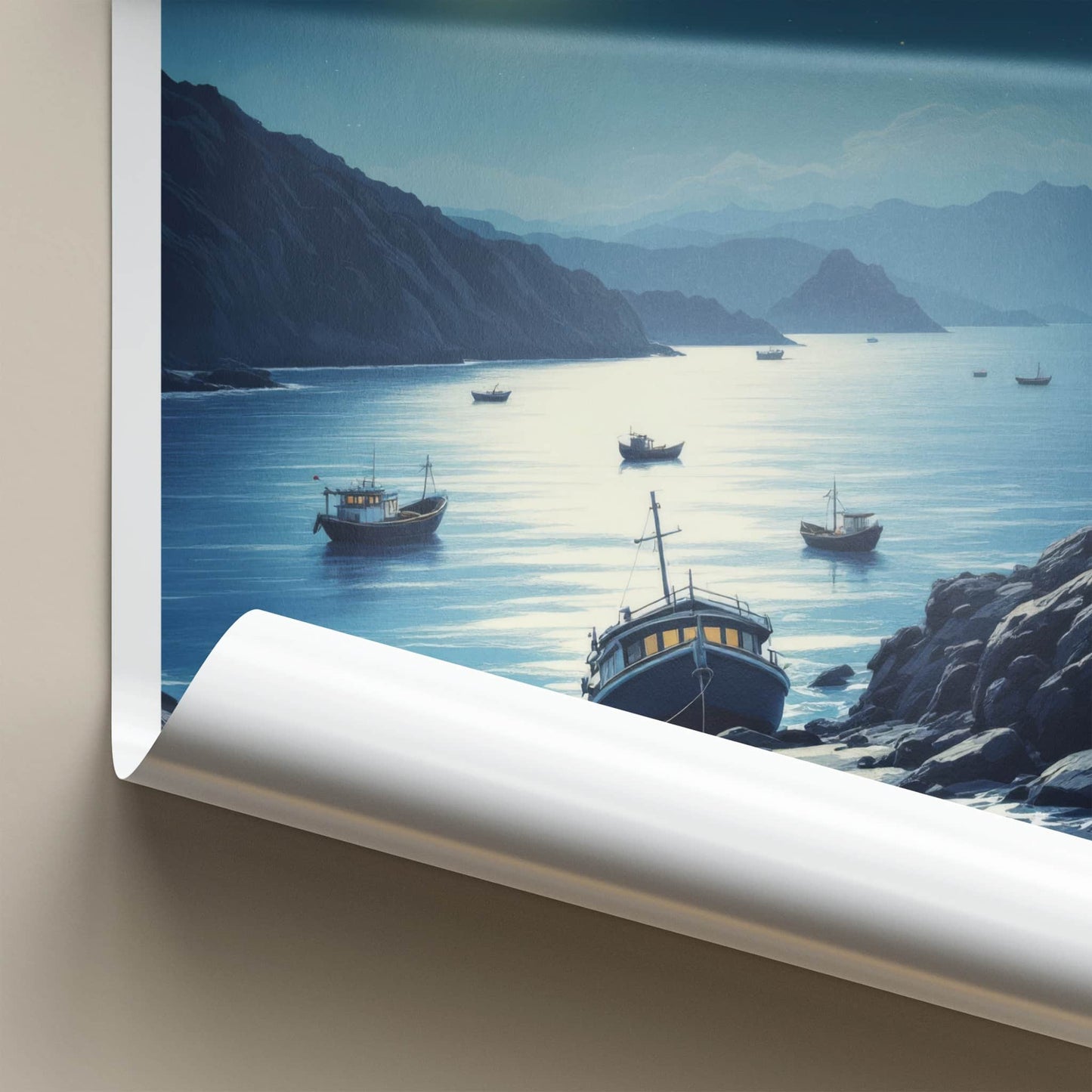 Jeju Do Poster - South Korea Travel Art - Moonlit Rocky Shore Home Decor