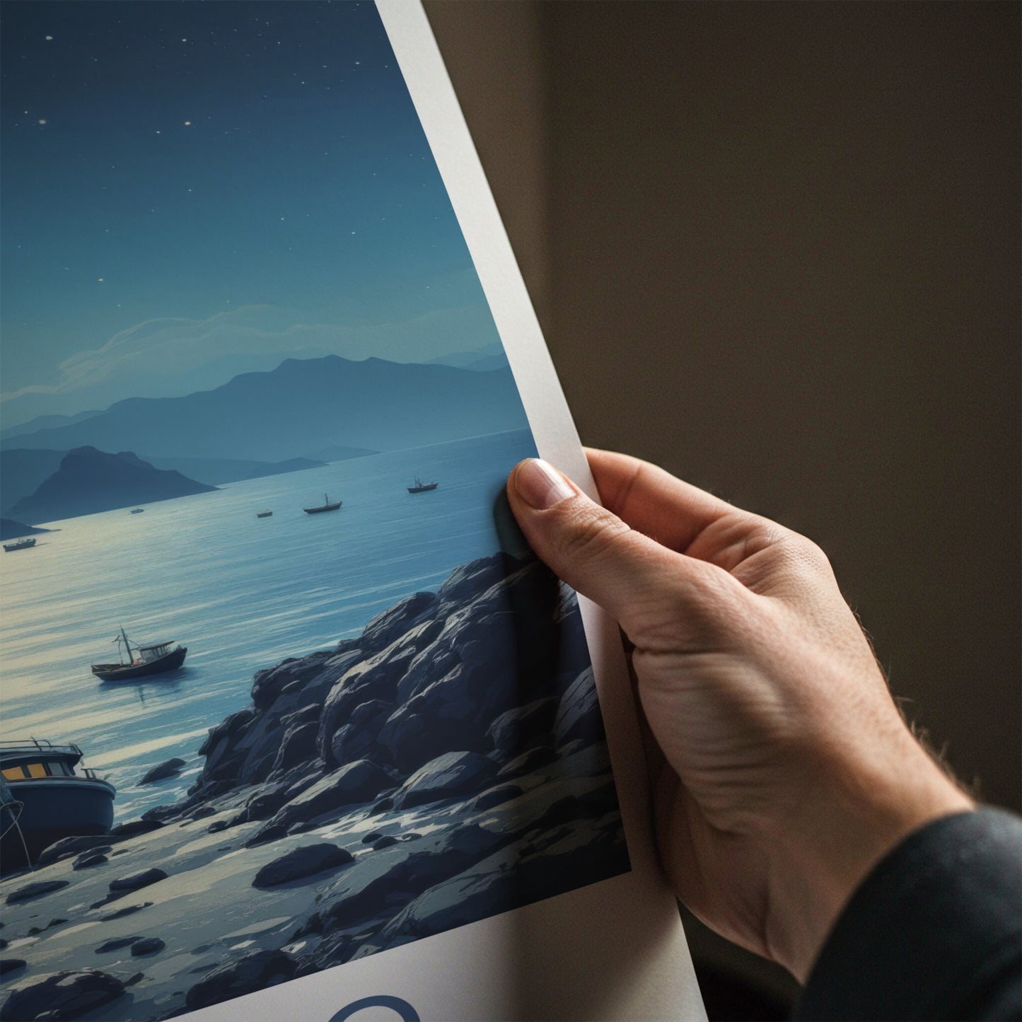 Jeju Do Poster - South Korea Travel Art - Moonlit Rocky Shore Home Decor