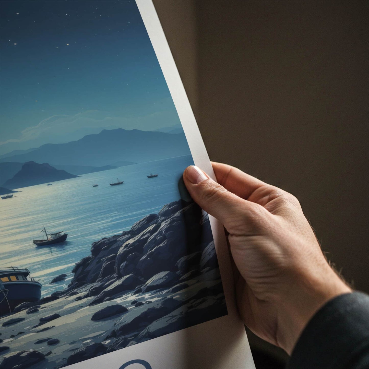 Jeju Do Poster - South Korea Travel Art - Moonlit Rocky Shore Home Decor