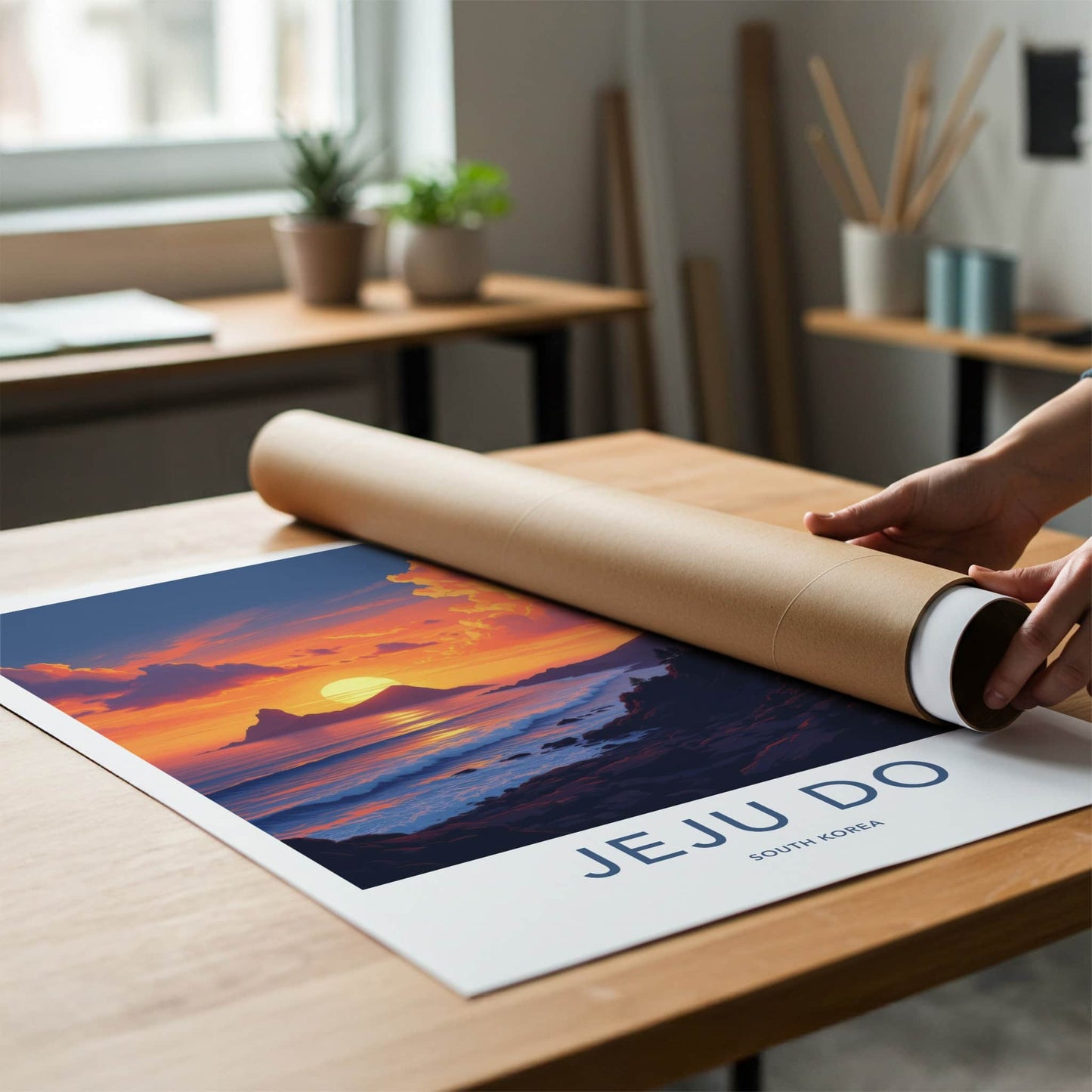 Jeju Do Poster - South Korea Travel Art - Vibrant Ocean Sunset Home Decor
