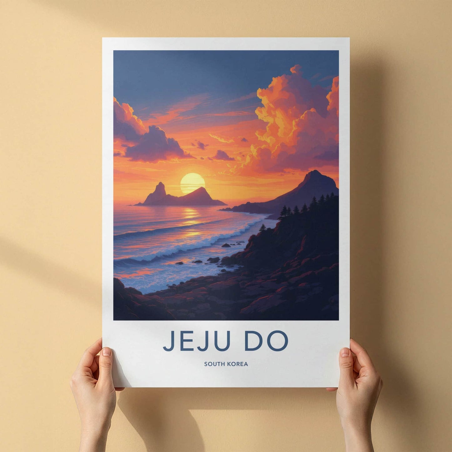 Jeju Do Poster - South Korea Travel Art - Vibrant Ocean Sunset Home Decor