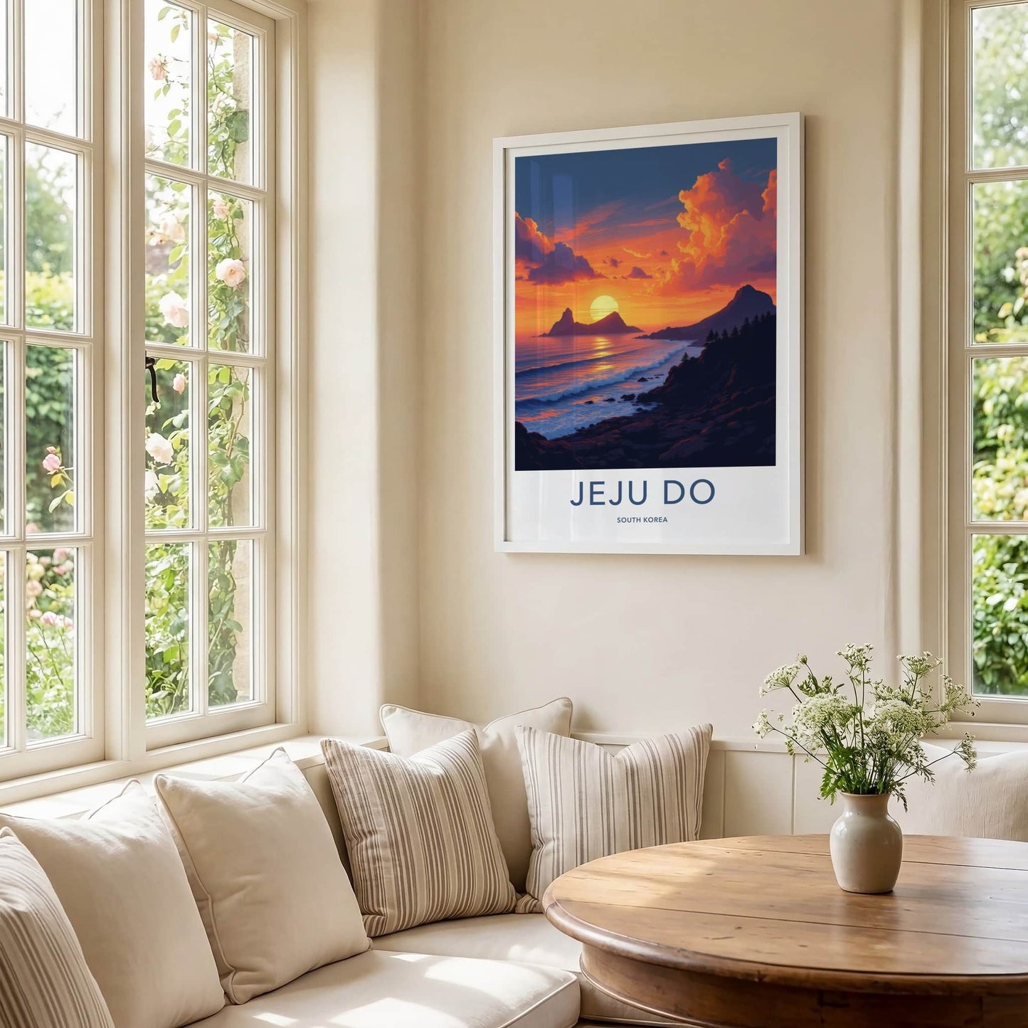 Jeju Do Poster - South Korea Travel Art - Vibrant Ocean Sunset Home Decor