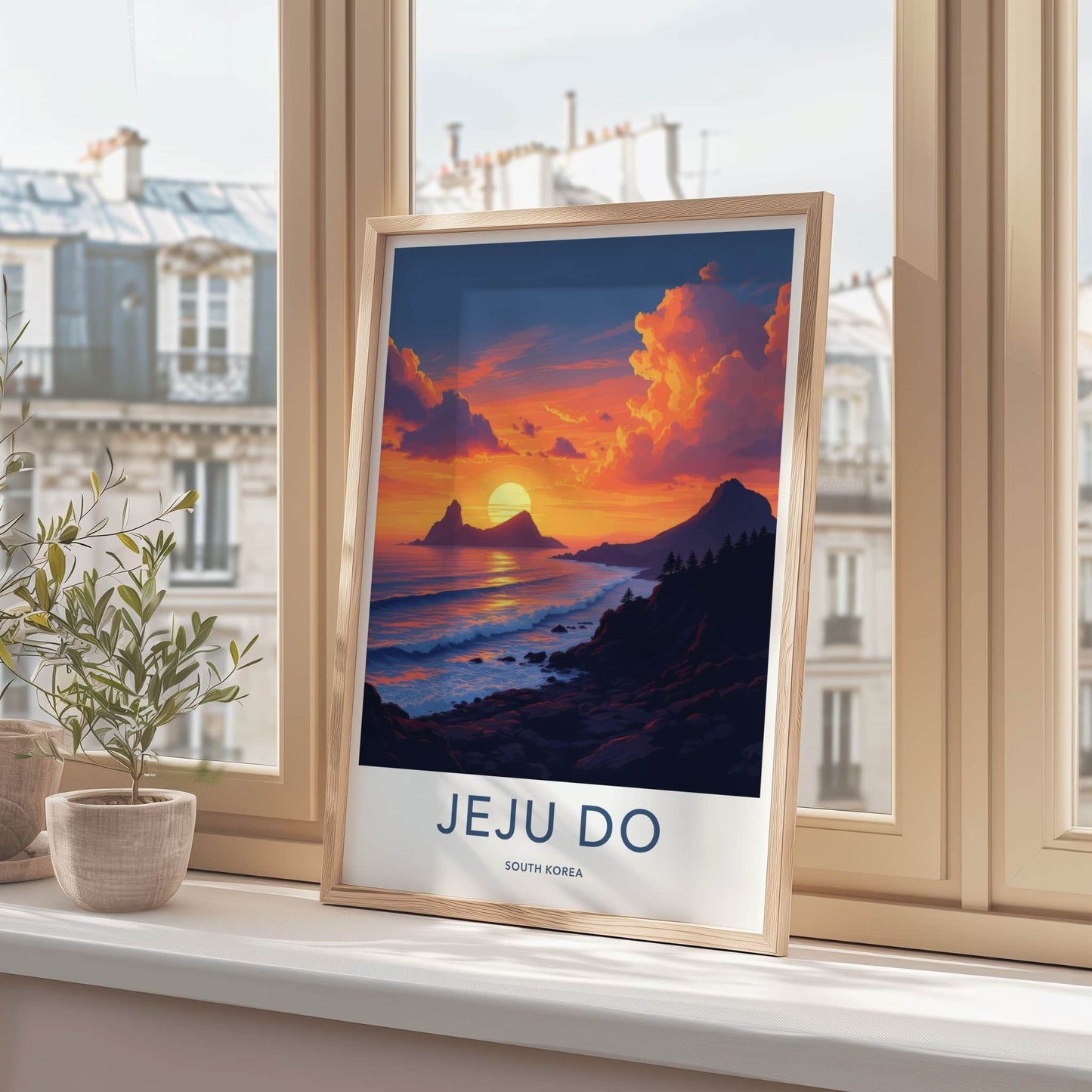 Jeju Do Poster - South Korea Travel Art - Vibrant Ocean Sunset Home Decor