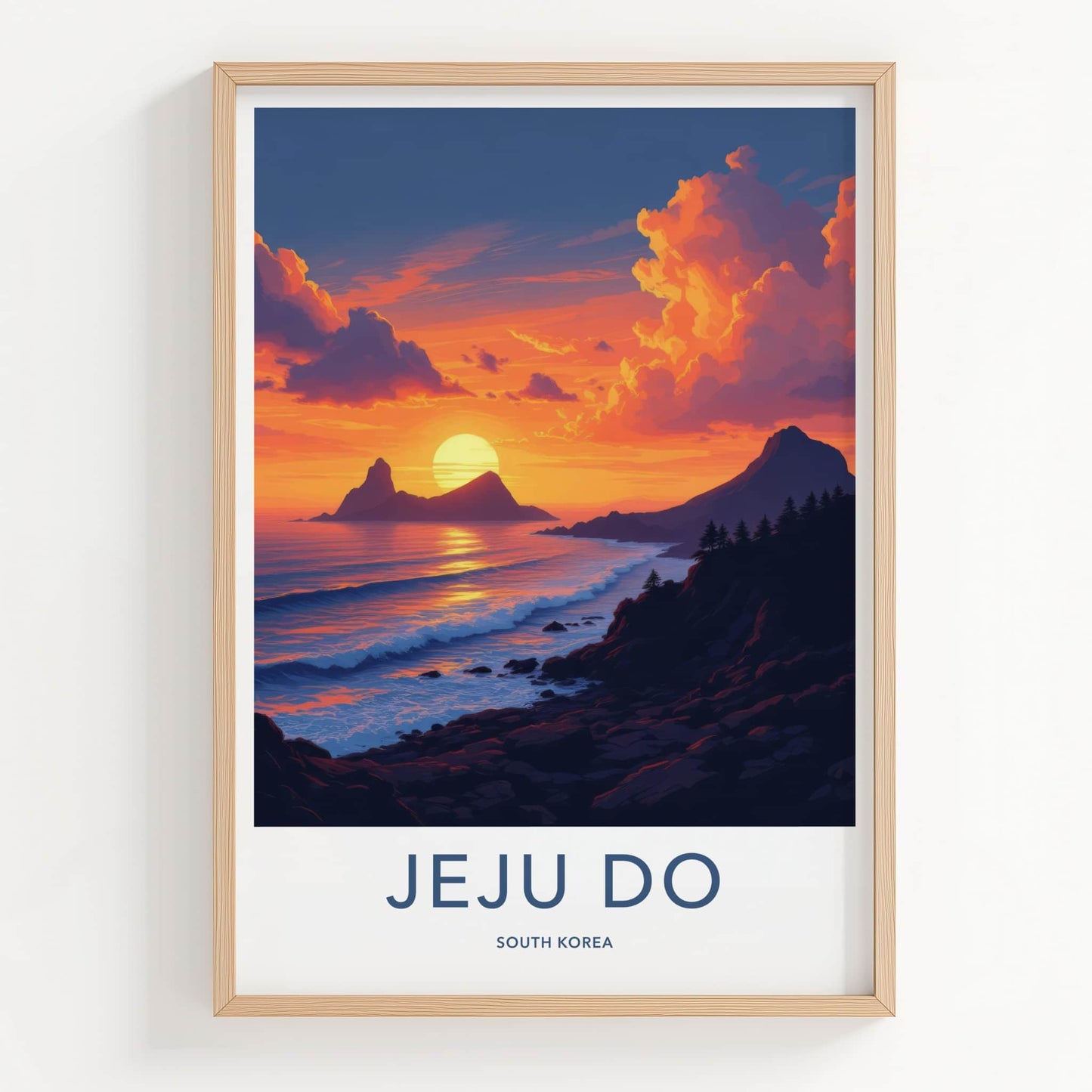 Jeju Do Poster - South Korea Travel Art - Vibrant Ocean Sunset Home Decor