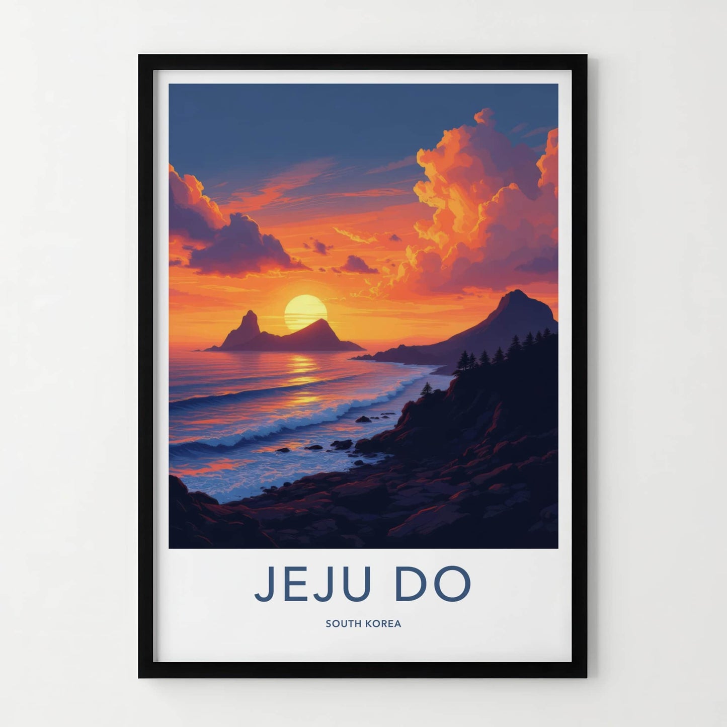 Jeju Do Poster - South Korea Travel Art - Vibrant Ocean Sunset Home Decor
