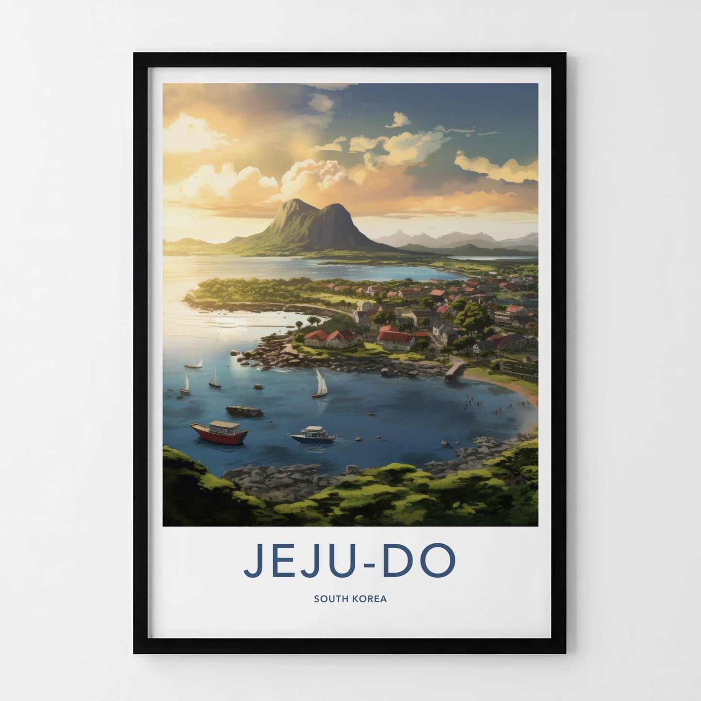 Jeju-Do Poster - South Korea Travel Art - Vivid Coastal Village Wall Decor