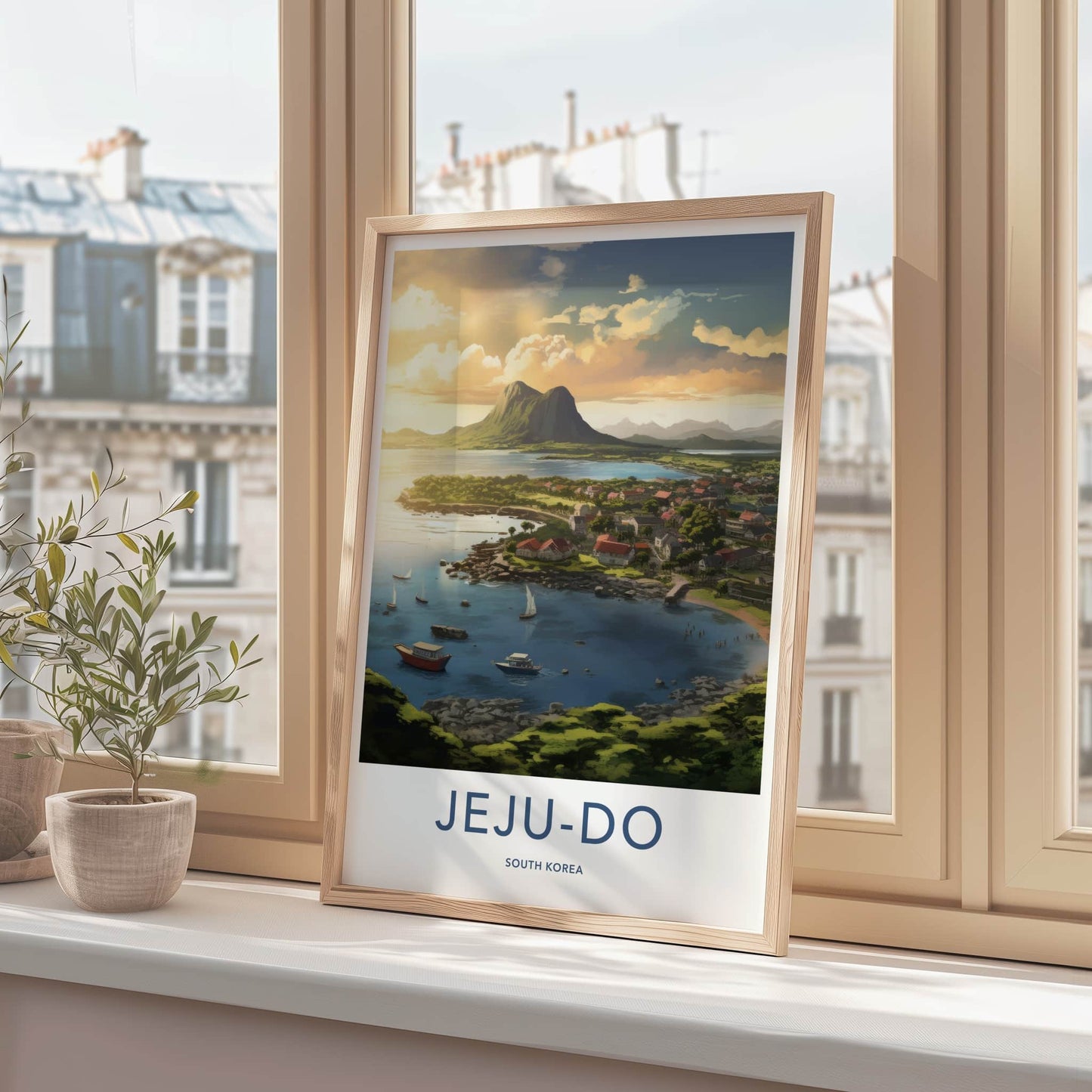 Jeju-Do Poster - South Korea Travel Art - Vivid Coastal Village Wall Decor