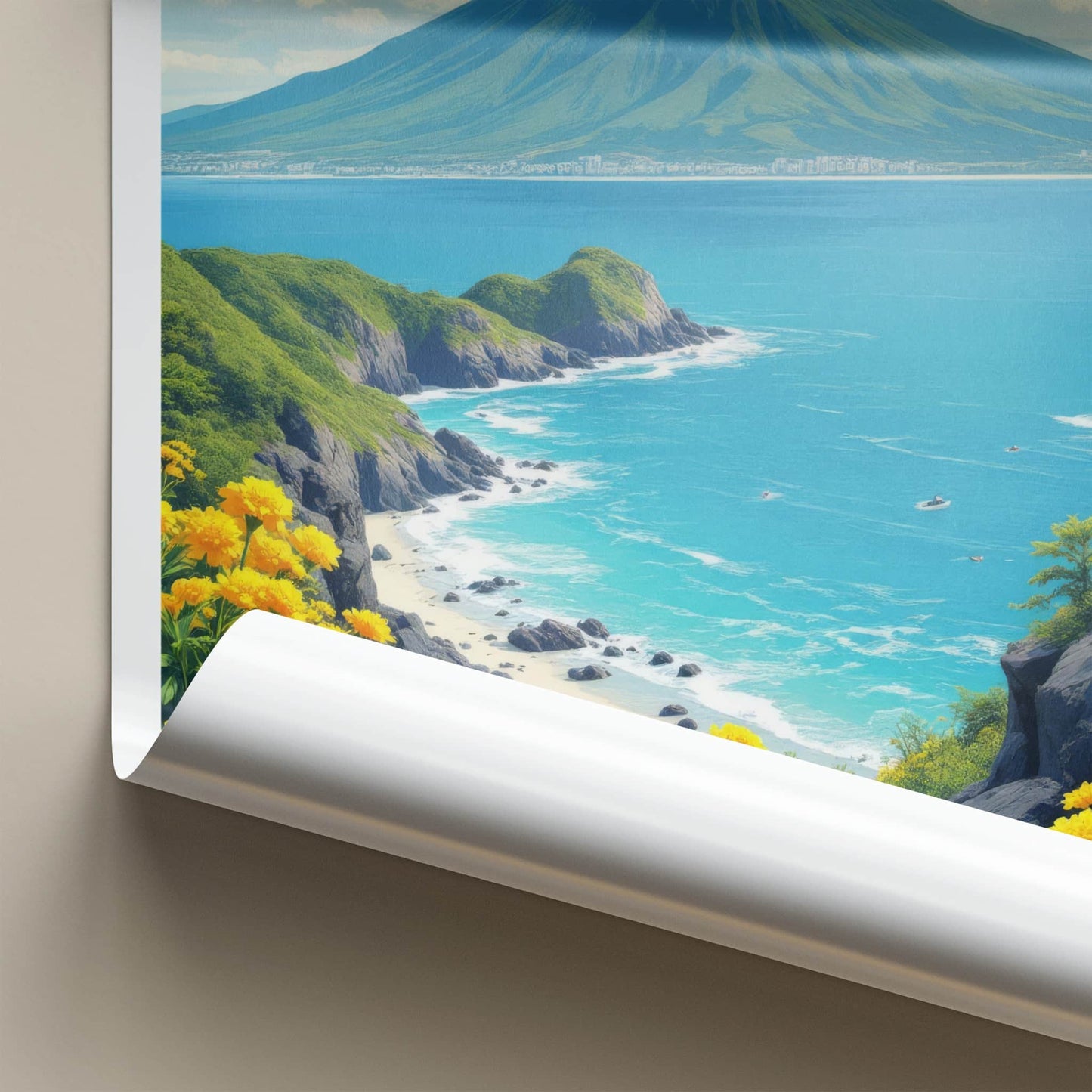 Jeju Do Poster - South Korea Travel Art - Volcanic Peak Ocean Home Decor