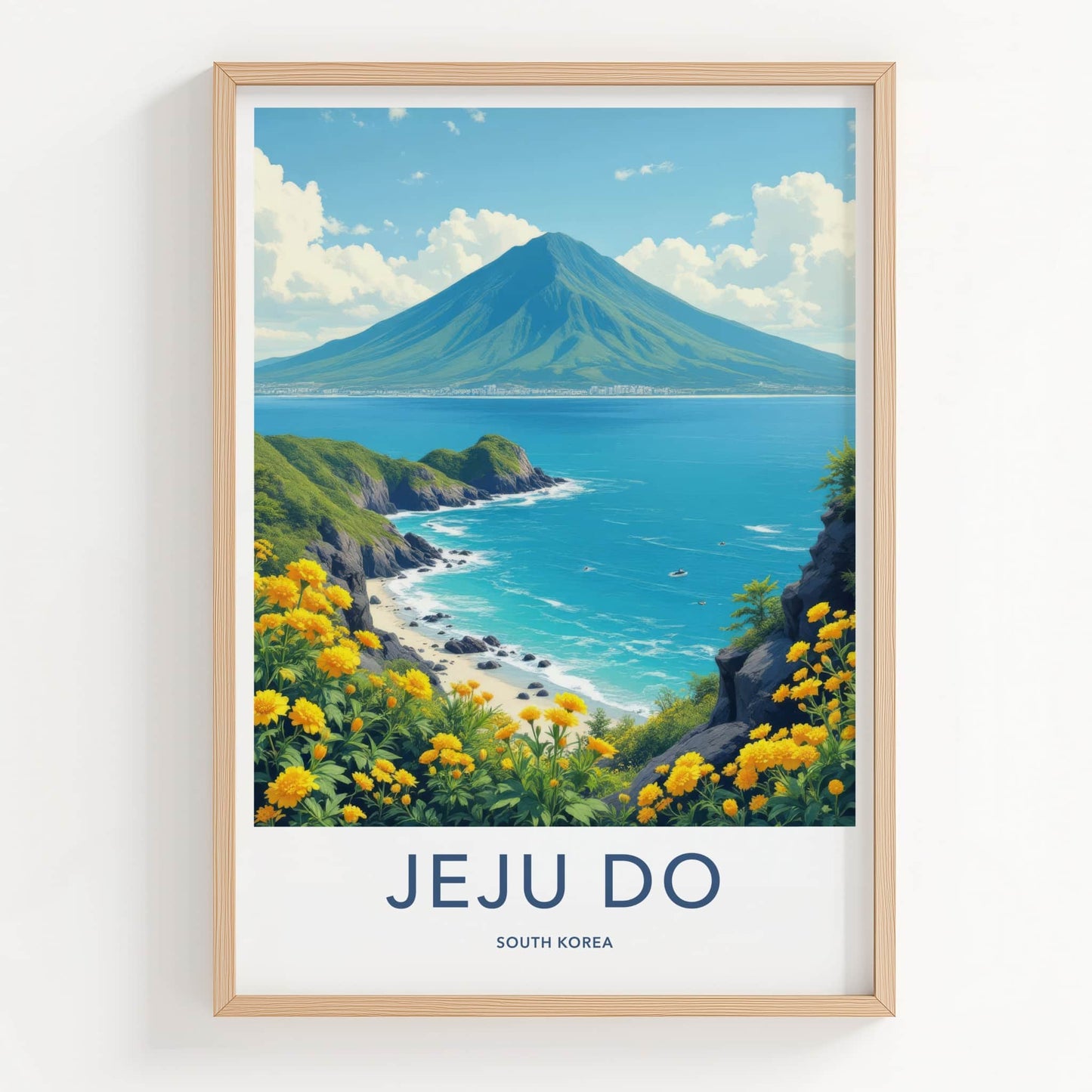 Jeju Do Poster - South Korea Travel Art - Volcanic Peak Ocean Home Decor