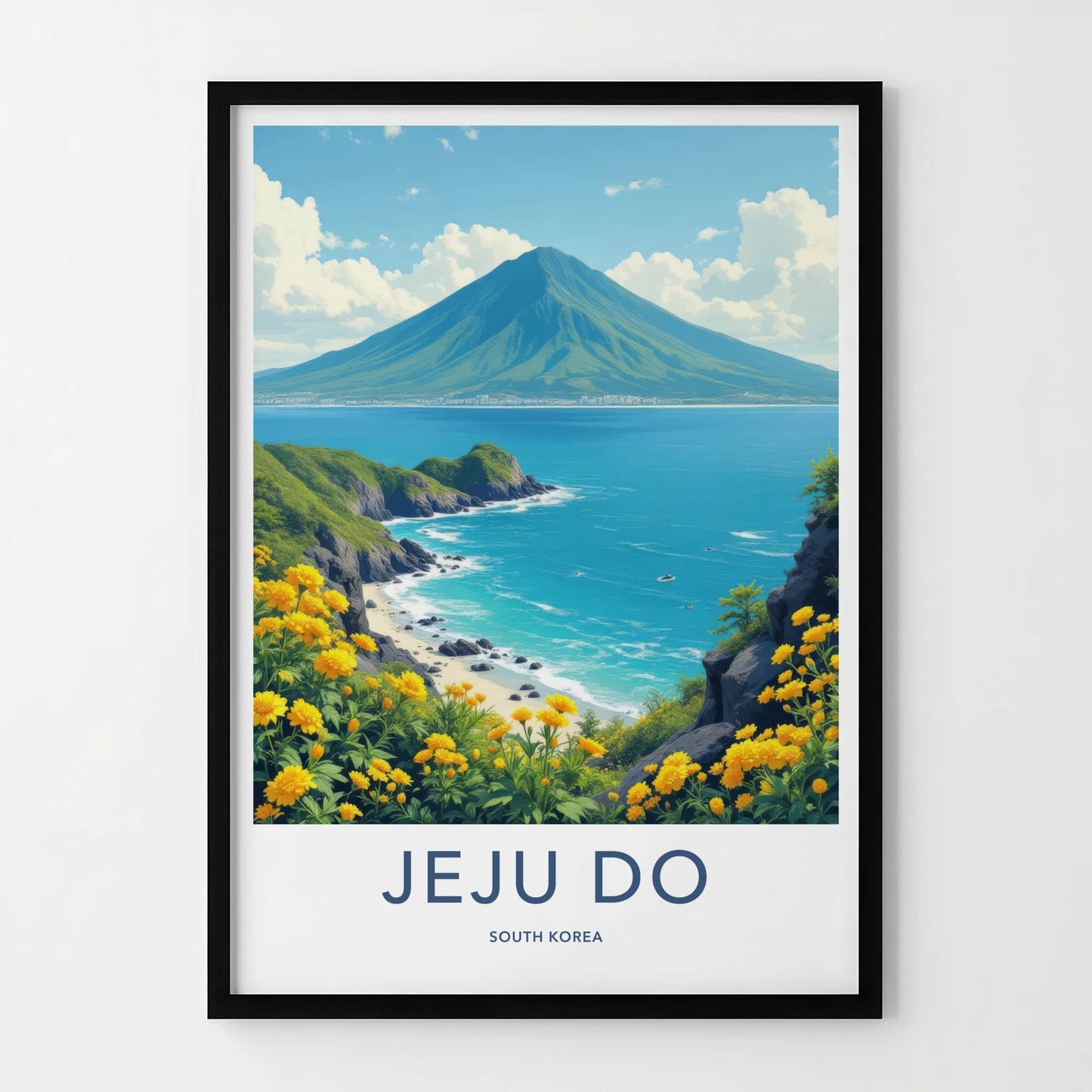 Jeju Do Poster - South Korea Travel Art - Volcanic Peak Ocean Home Decor