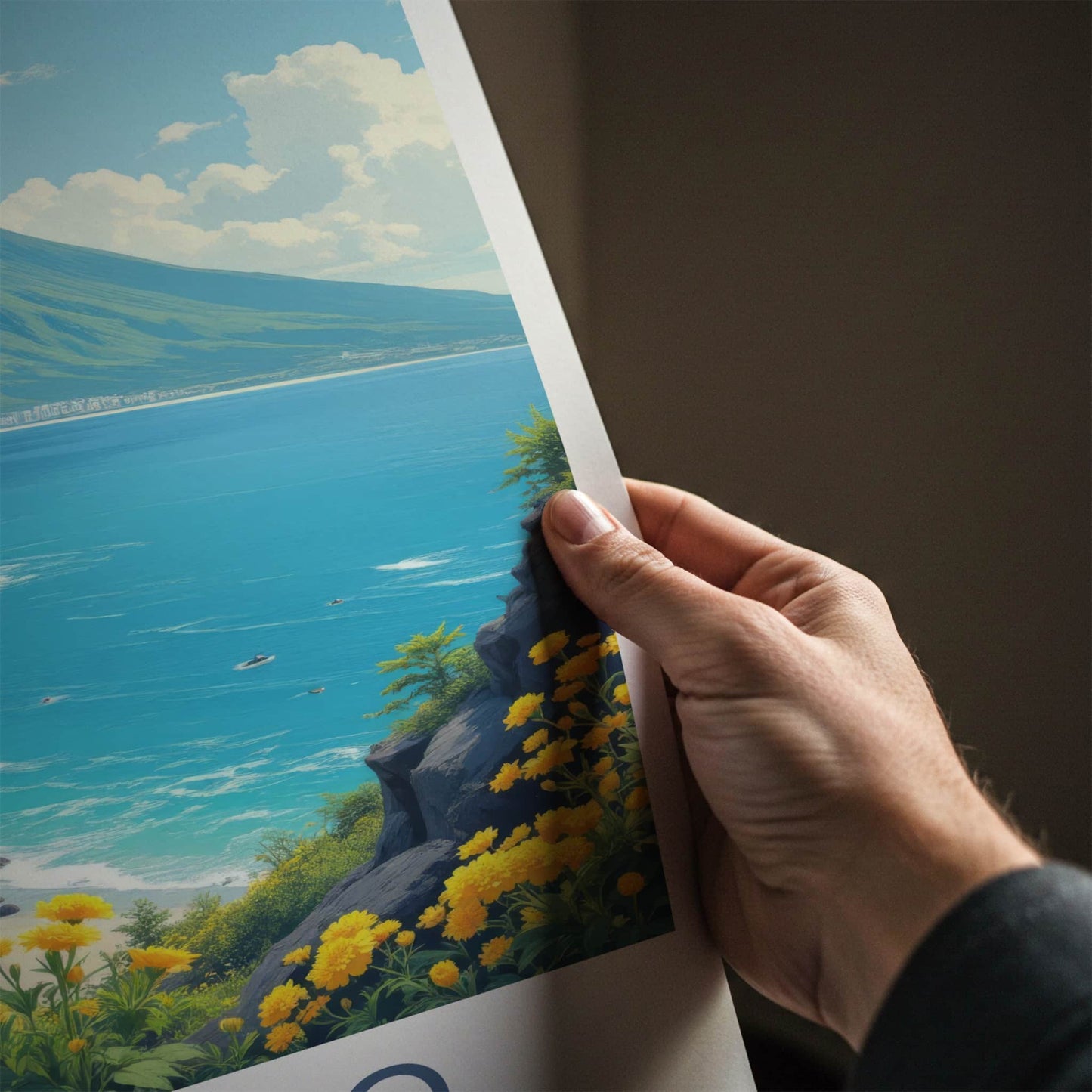Jeju Do Poster - South Korea Travel Art - Volcanic Peak Ocean Home Decor