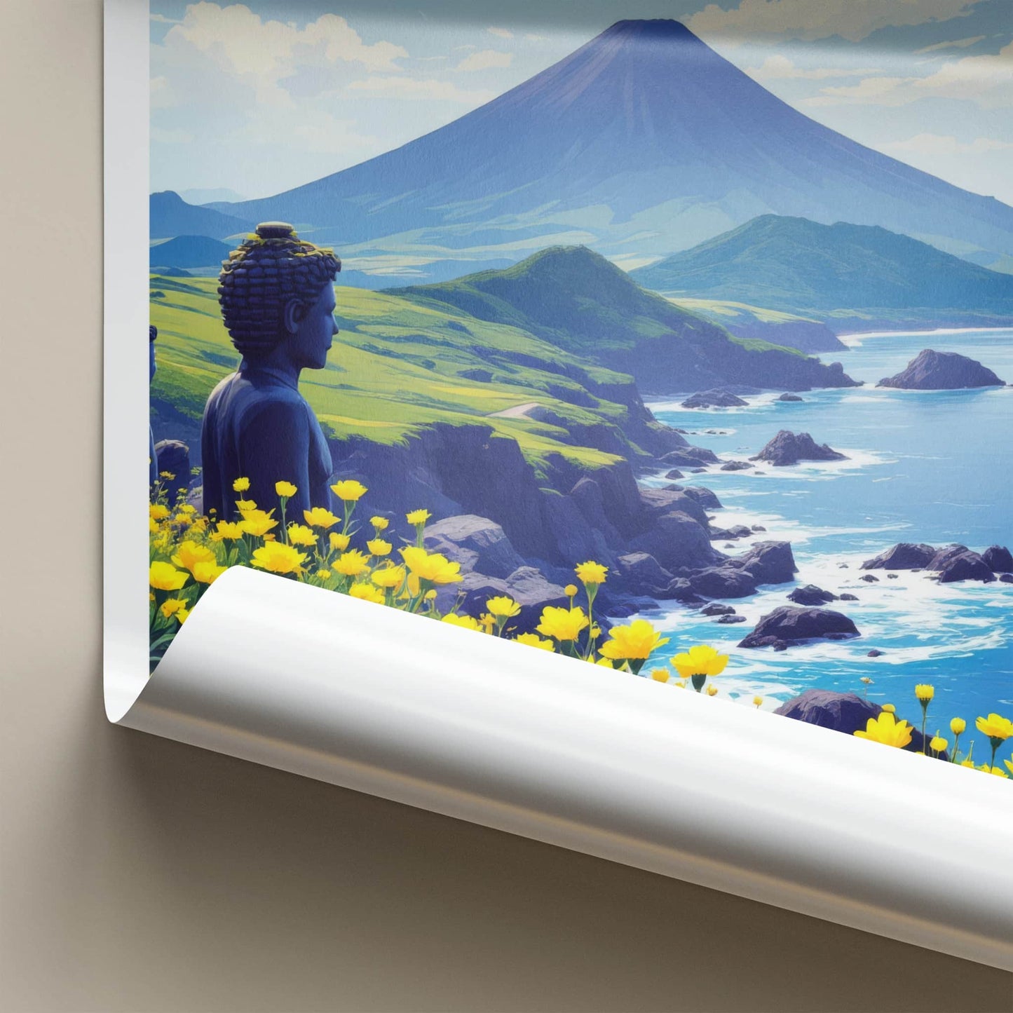 Jeju Do Poster - South Korea Travel Print - Volcano Coast Buddha Wall Decor
