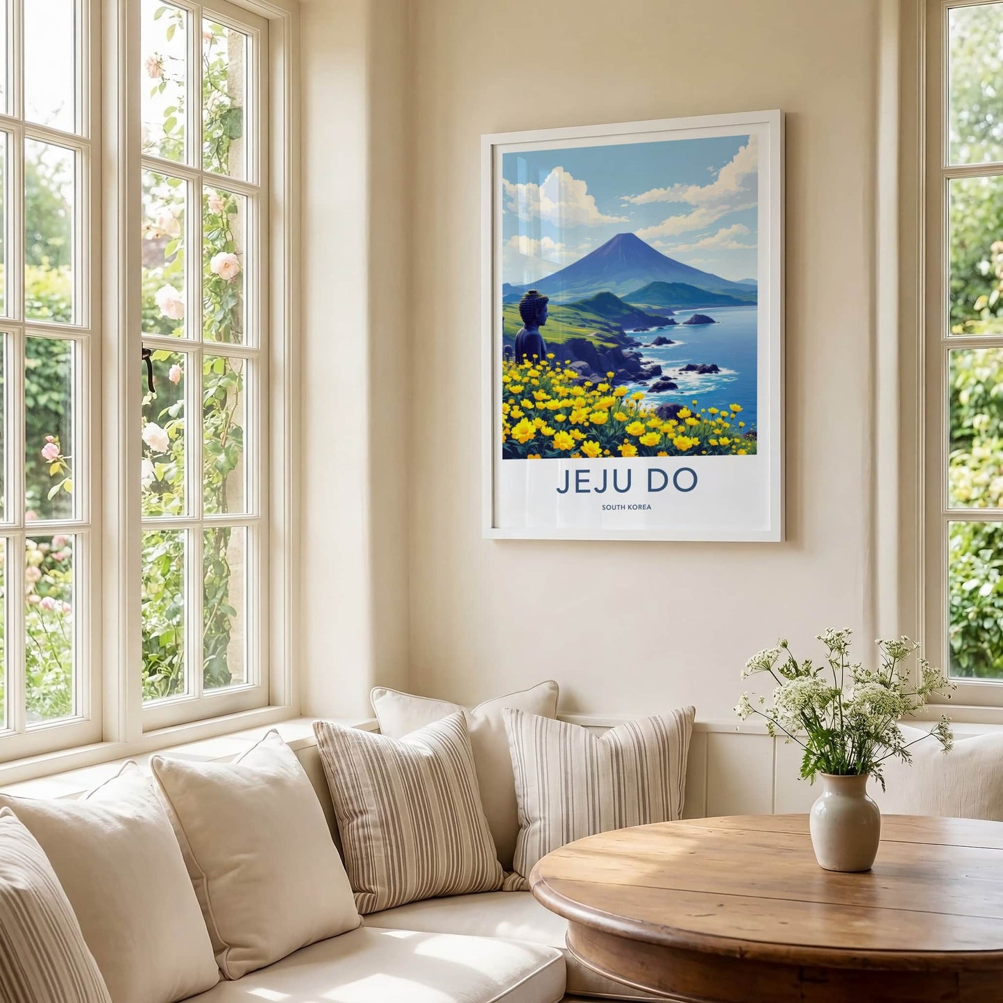 Jeju Do Poster - South Korea Travel Print - Volcano Coast Buddha Wall Decor