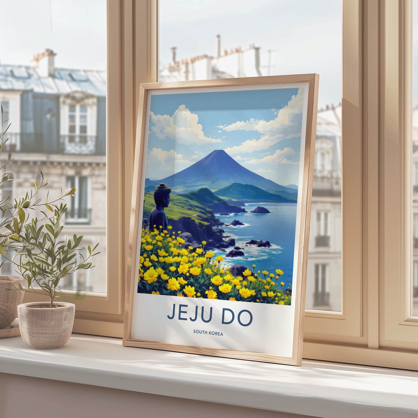 Jeju Do Poster - South Korea Travel Print - Volcano Coast Buddha Wall Decor