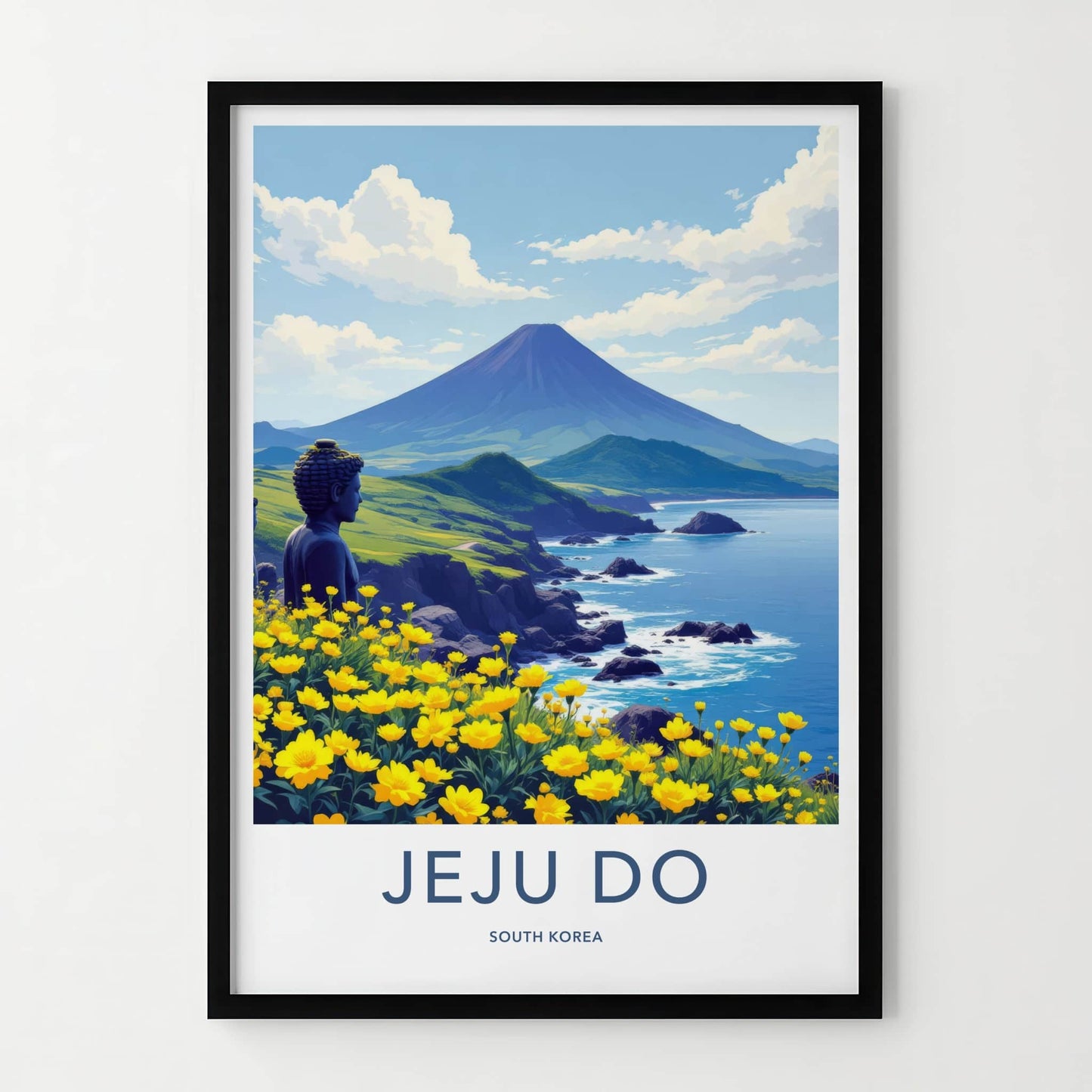 Jeju Do Poster - South Korea Travel Print - Volcano Coast Buddha Wall Decor