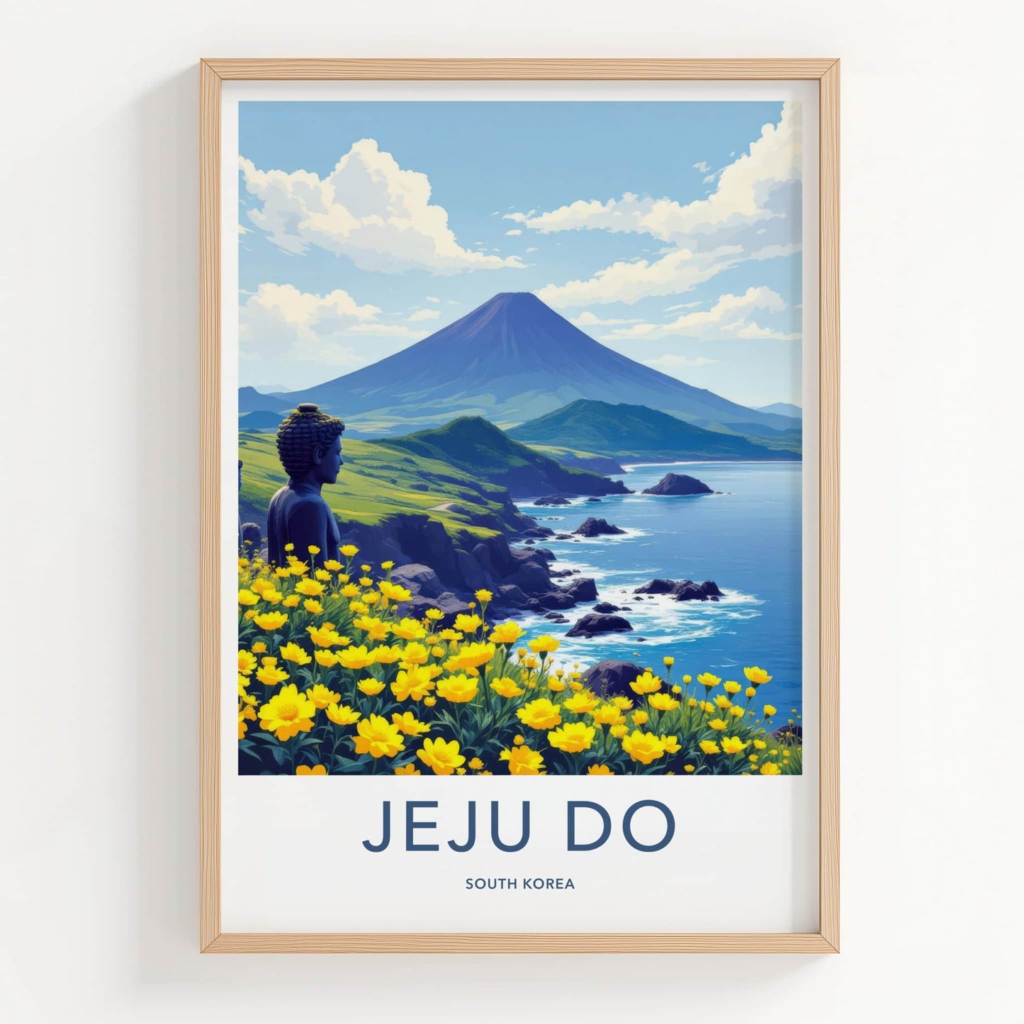 Jeju Do Poster - South Korea Travel Print - Volcano Coast Buddha Wall Decor