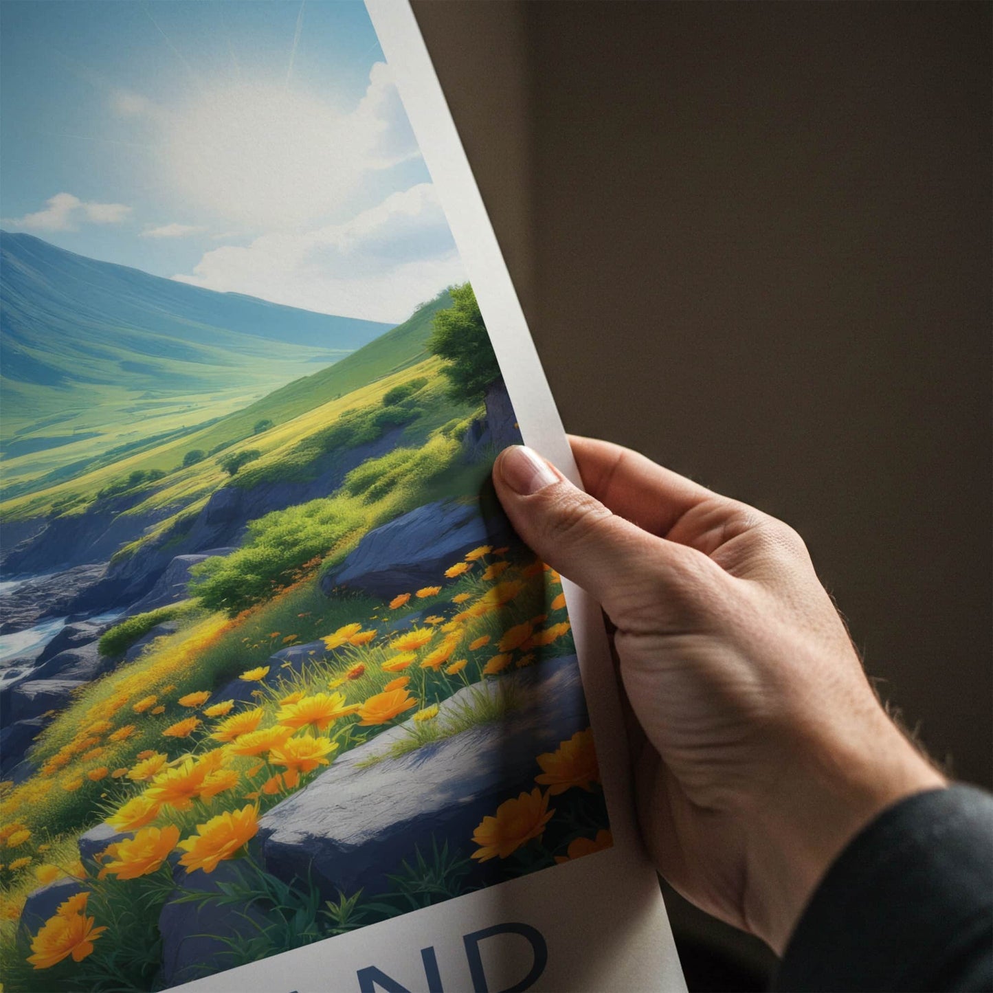 Jeju Island Poster - South Korea Travel Art - Mountain Ocean Flowers Wall Decor
