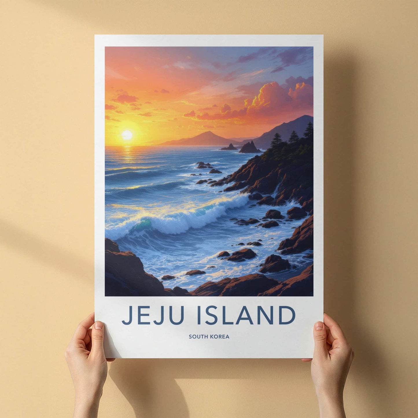 Jeju Island Poster - South Korea Travel Art - Vibrant Ocean Sunset Home Decor