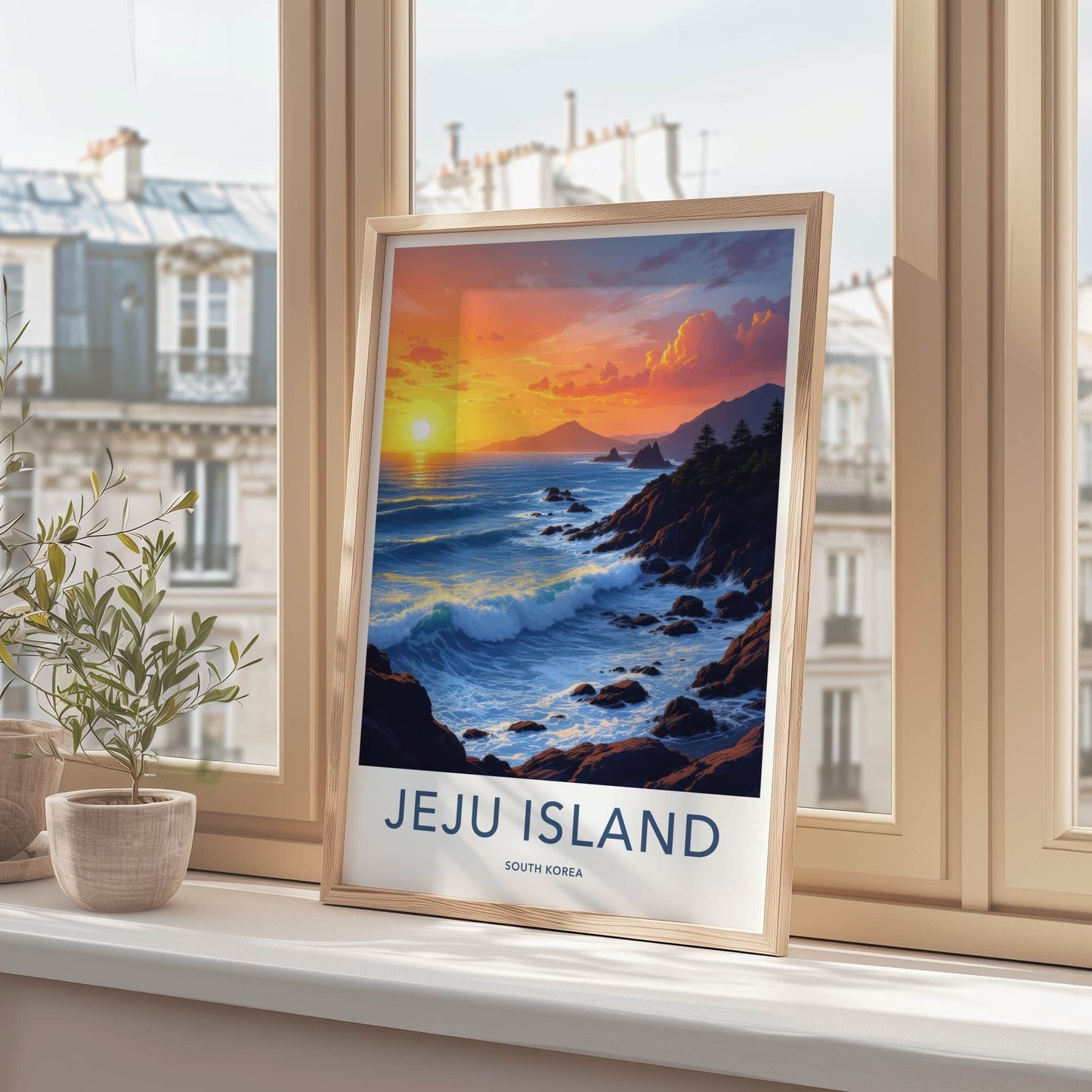 Jeju Island Poster - South Korea Travel Art - Vibrant Ocean Sunset Home Decor