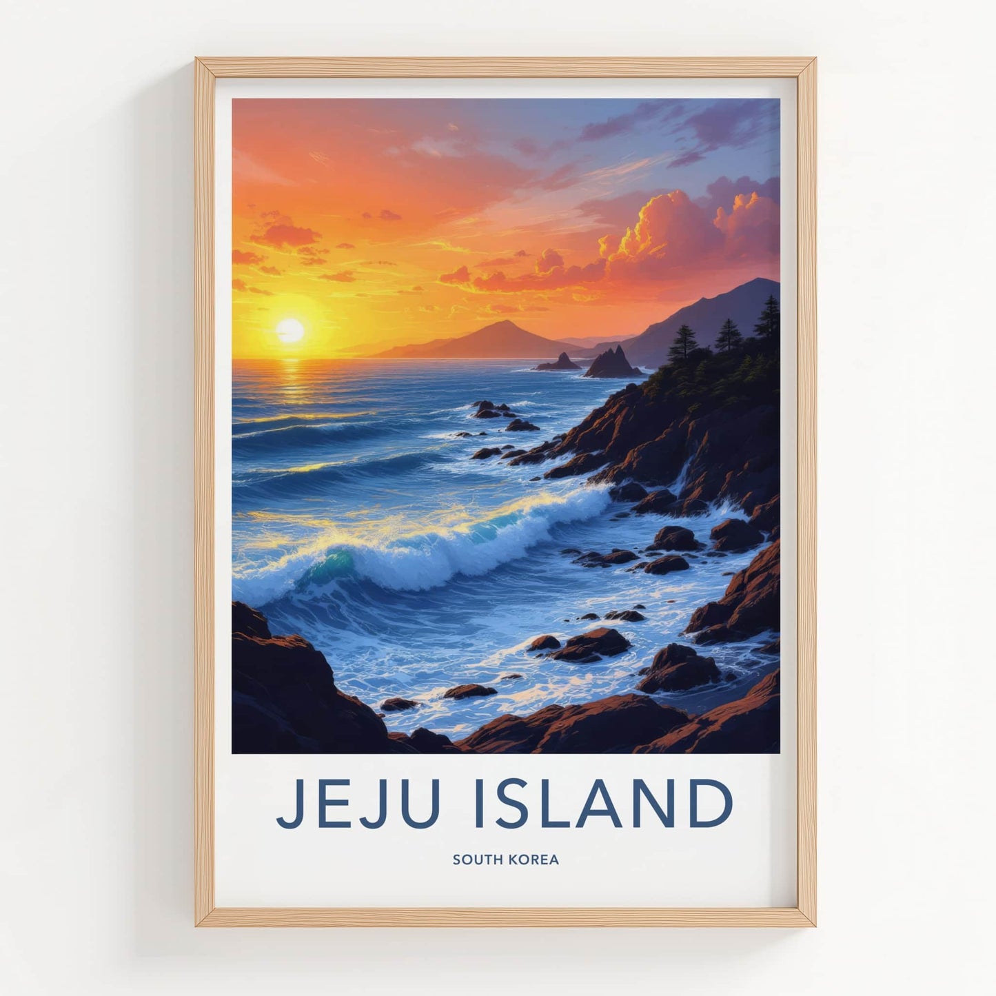 Jeju Island Poster - South Korea Travel Art - Vibrant Ocean Sunset Home Decor