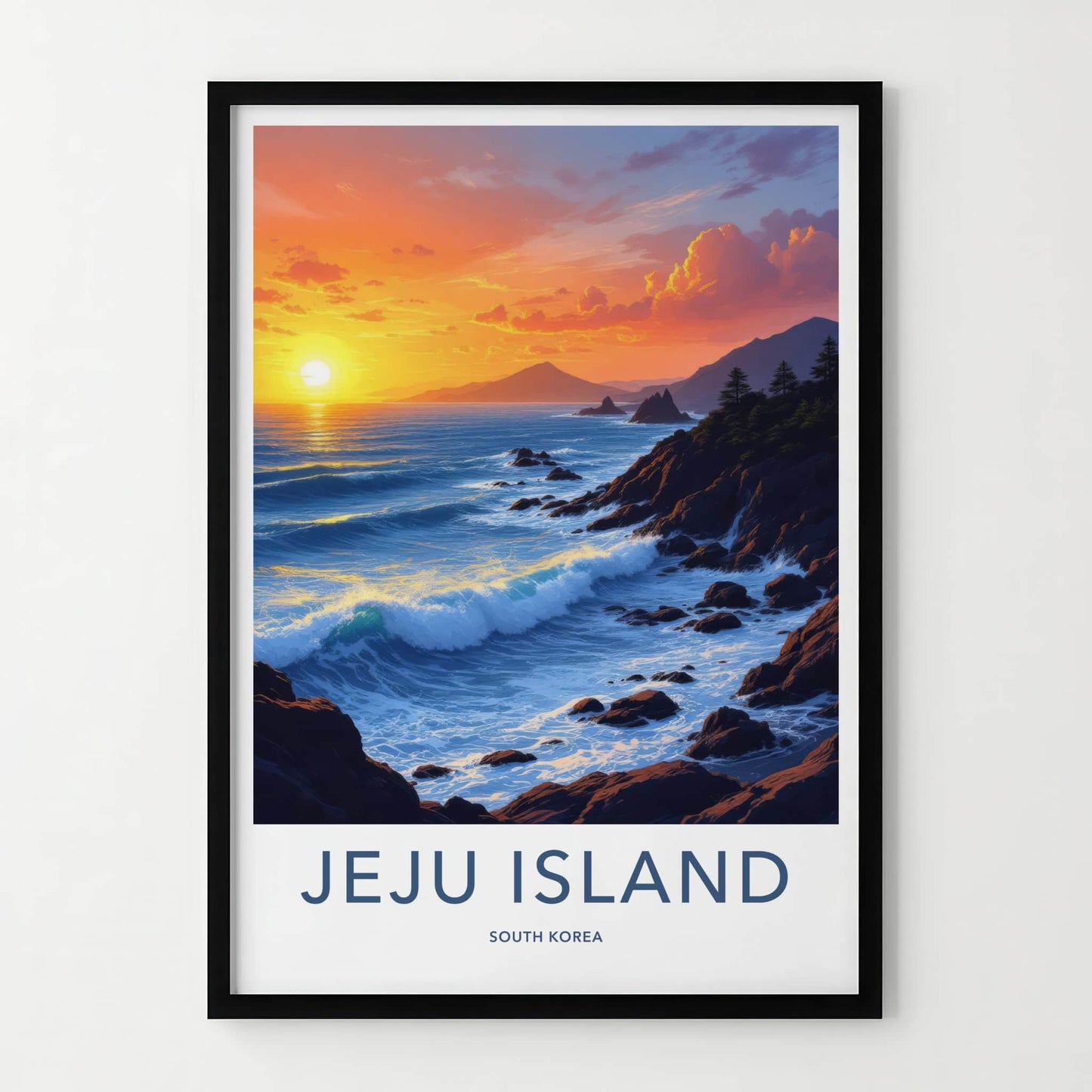 Jeju Island Poster - South Korea Travel Art - Vibrant Ocean Sunset Home Decor