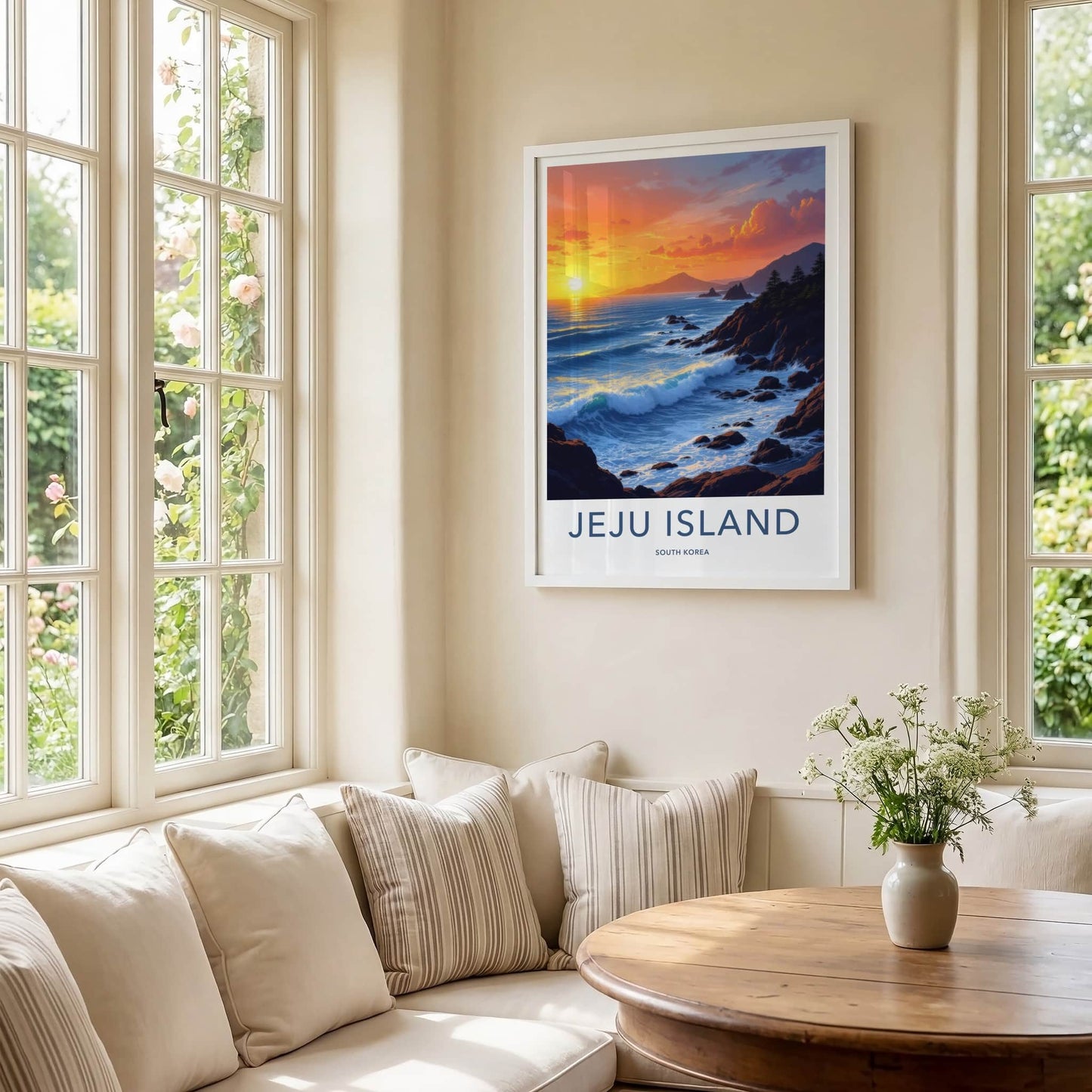 Jeju Island Poster - South Korea Travel Art - Vibrant Ocean Sunset Home Decor