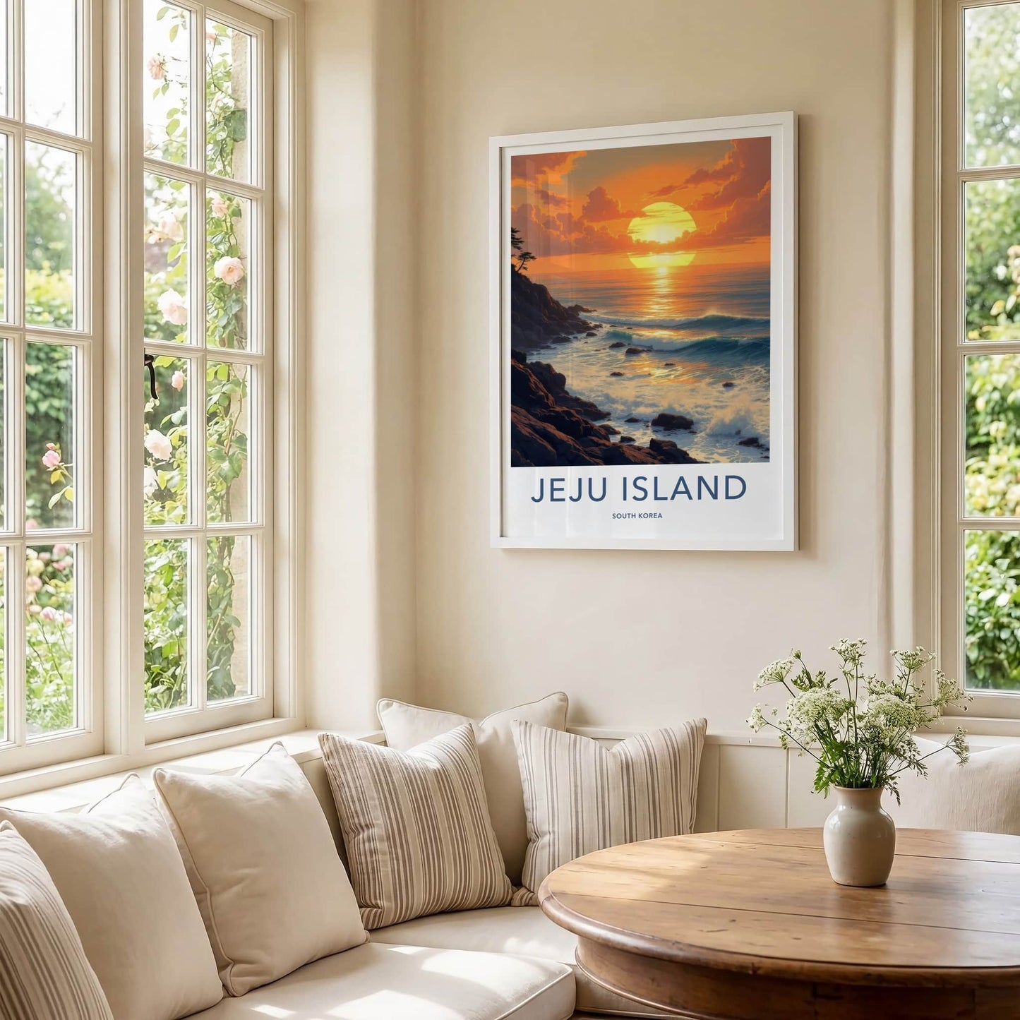 Jeju Island Poster - South Korea Travel Art - Vibrant Sunset Ocean Home Decor