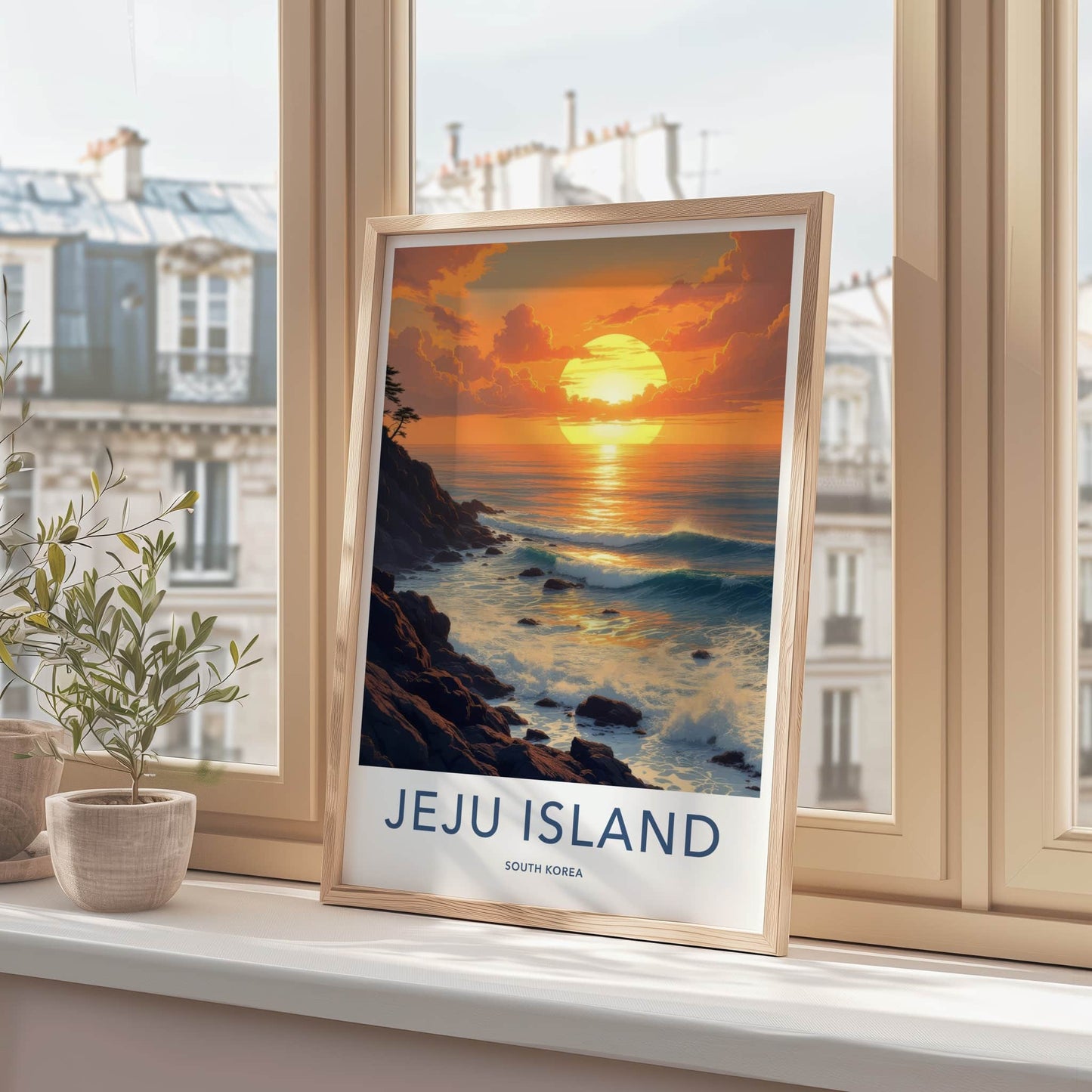 Jeju Island Poster - South Korea Travel Art - Vibrant Sunset Ocean Home Decor