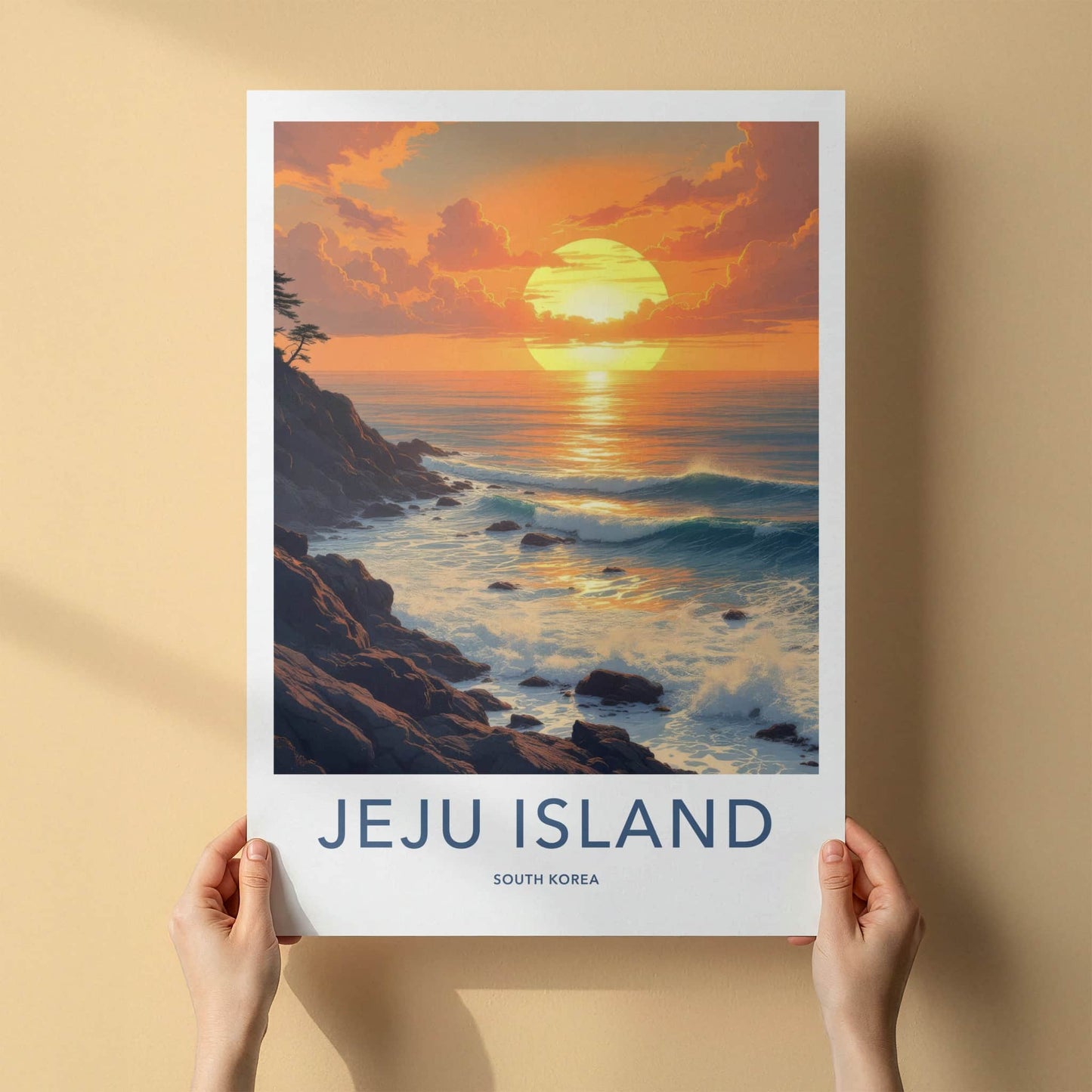Jeju Island Poster - South Korea Travel Art - Vibrant Sunset Ocean Home Decor