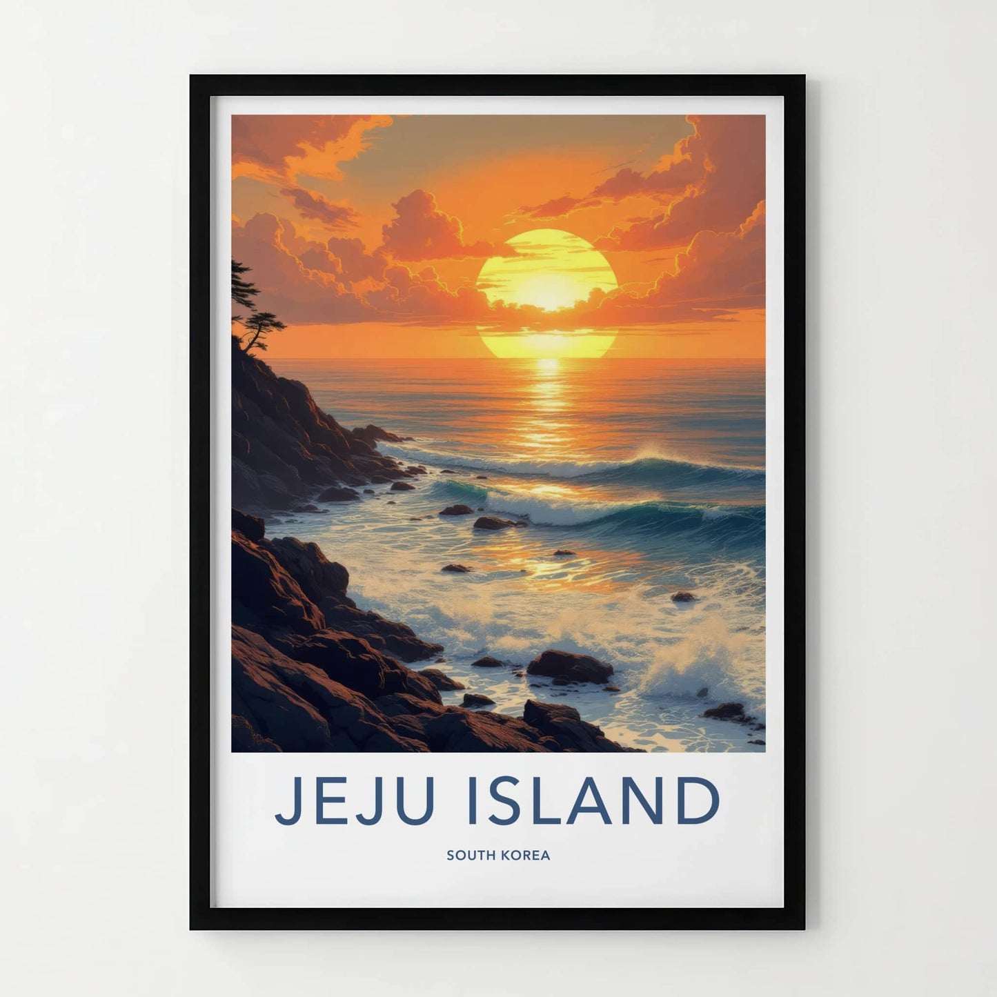 Jeju Island Poster - South Korea Travel Art - Vibrant Sunset Ocean Home Decor