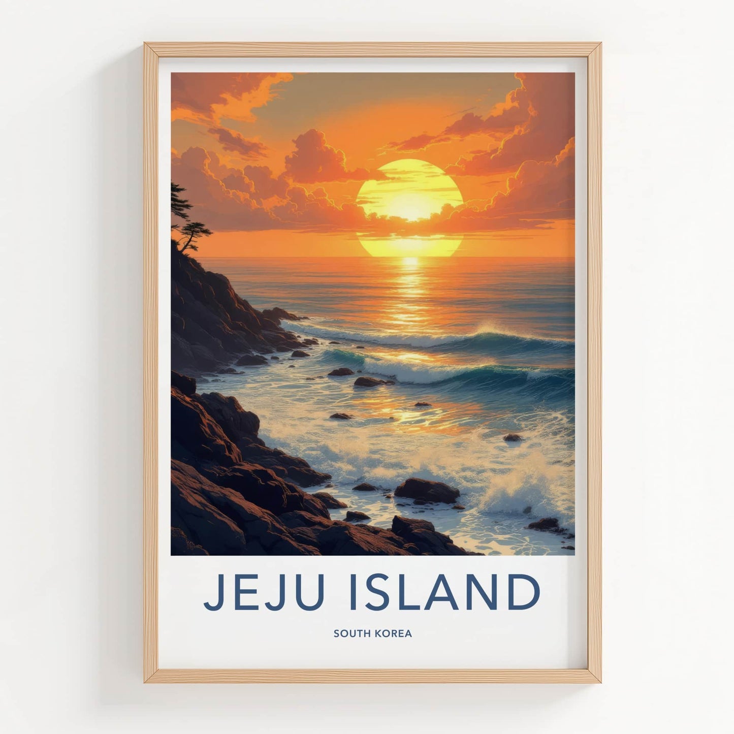 Jeju Island Poster - South Korea Travel Art - Vibrant Sunset Ocean Home Decor