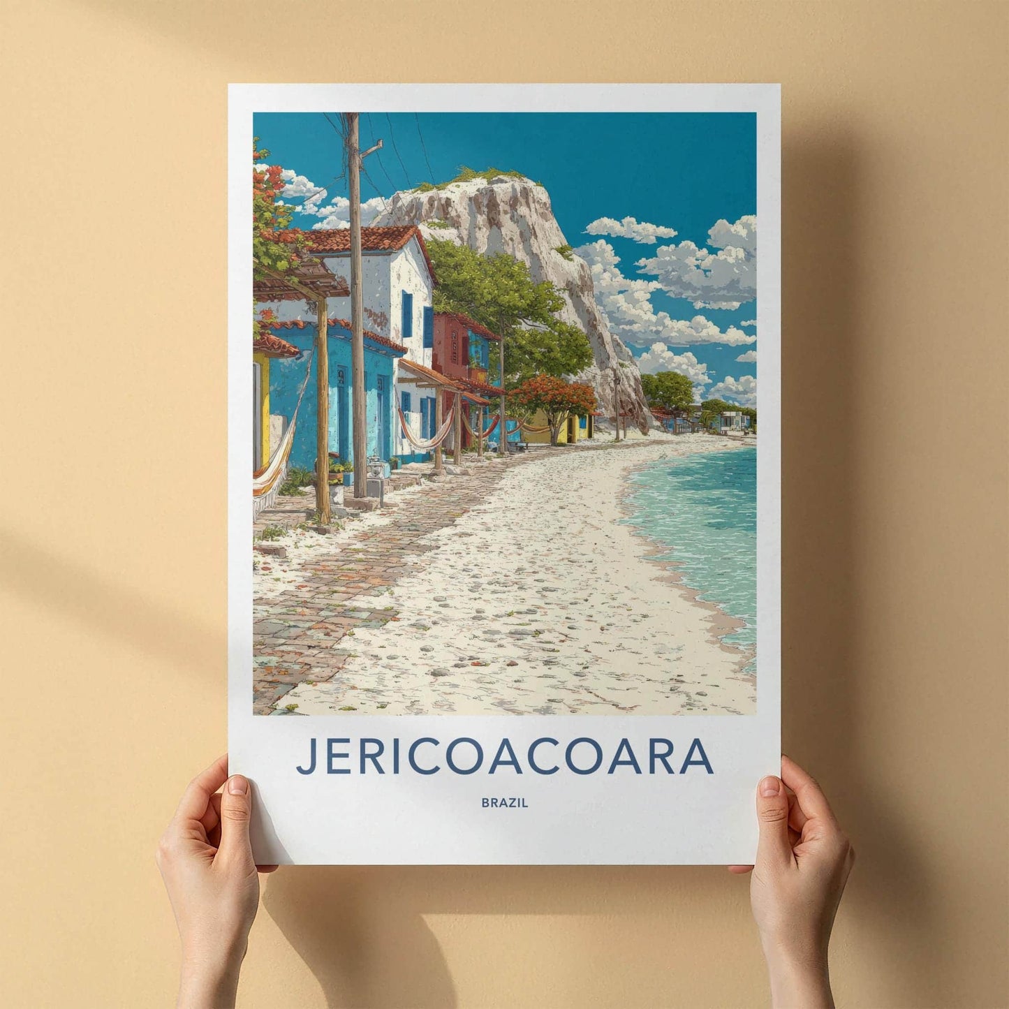 Jericoacoara Poster - Brazil Travel Art - Colorful Beachside Houses Home Decor
