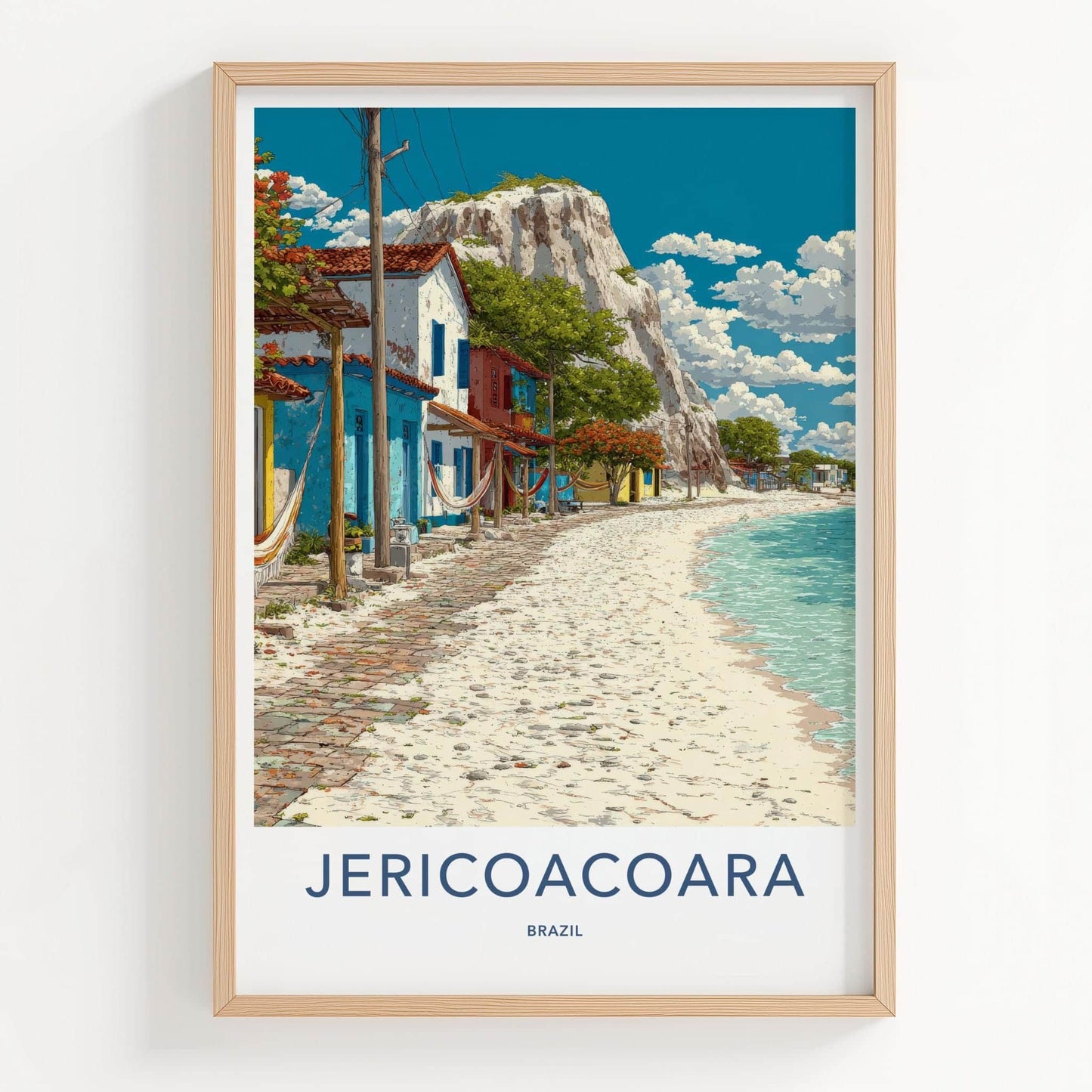 Jericoacoara Poster - Brazil Travel Art - Colorful Beachside Houses Home Decor