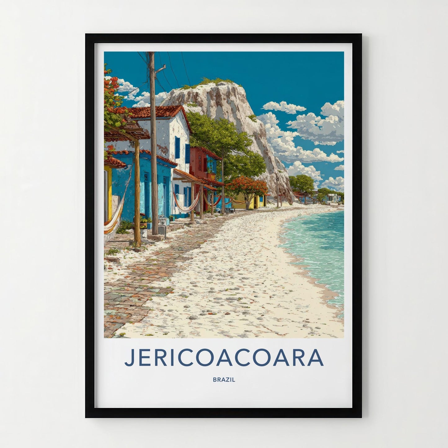 Jericoacoara Poster - Brazil Travel Art - Colorful Beachside Houses Home Decor