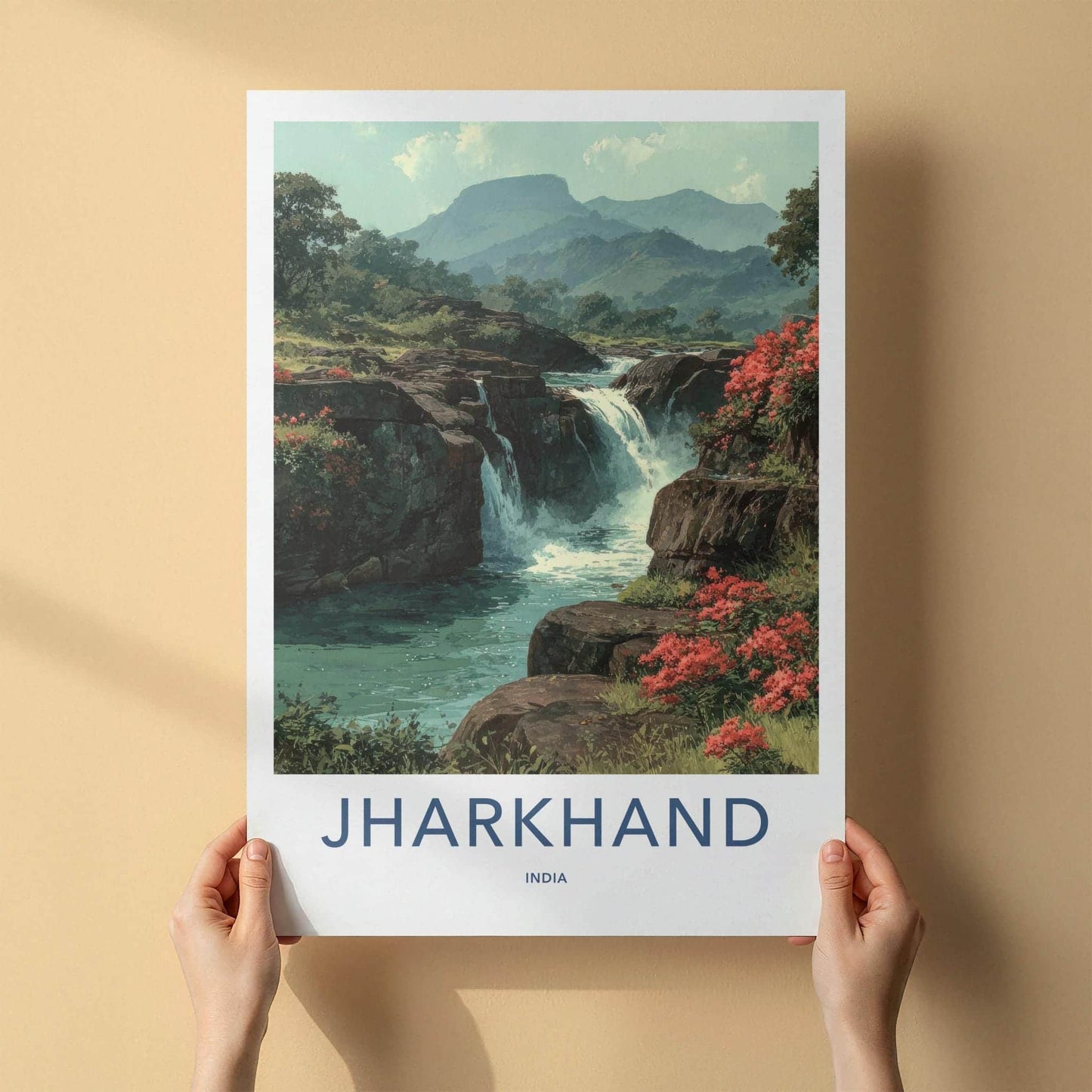 Jharkhand Poster - India Travel Art - Jharkhand Green Falls Home Decor