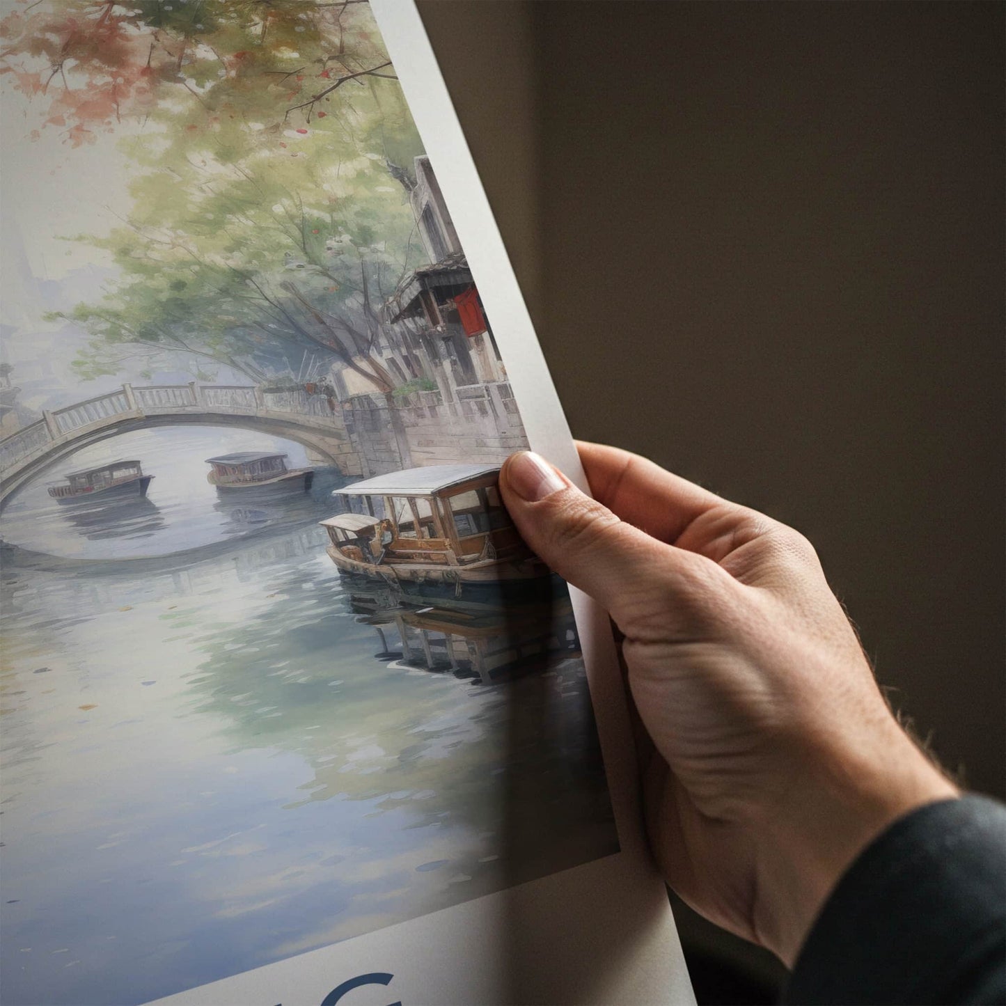 Jiading Poster - China Travel Art - Boats Stone Bridge Home Decor