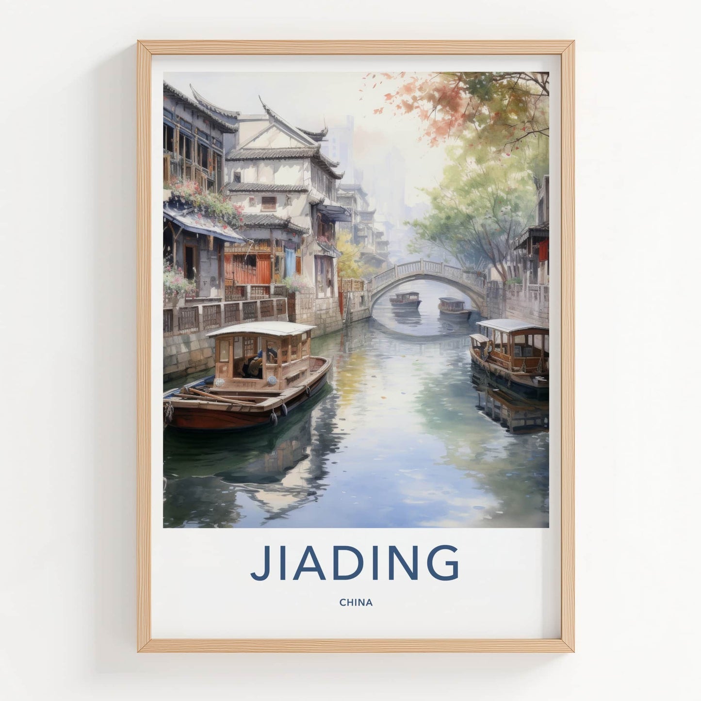 Jiading Poster - China Travel Art - Boats Stone Bridge Home Decor