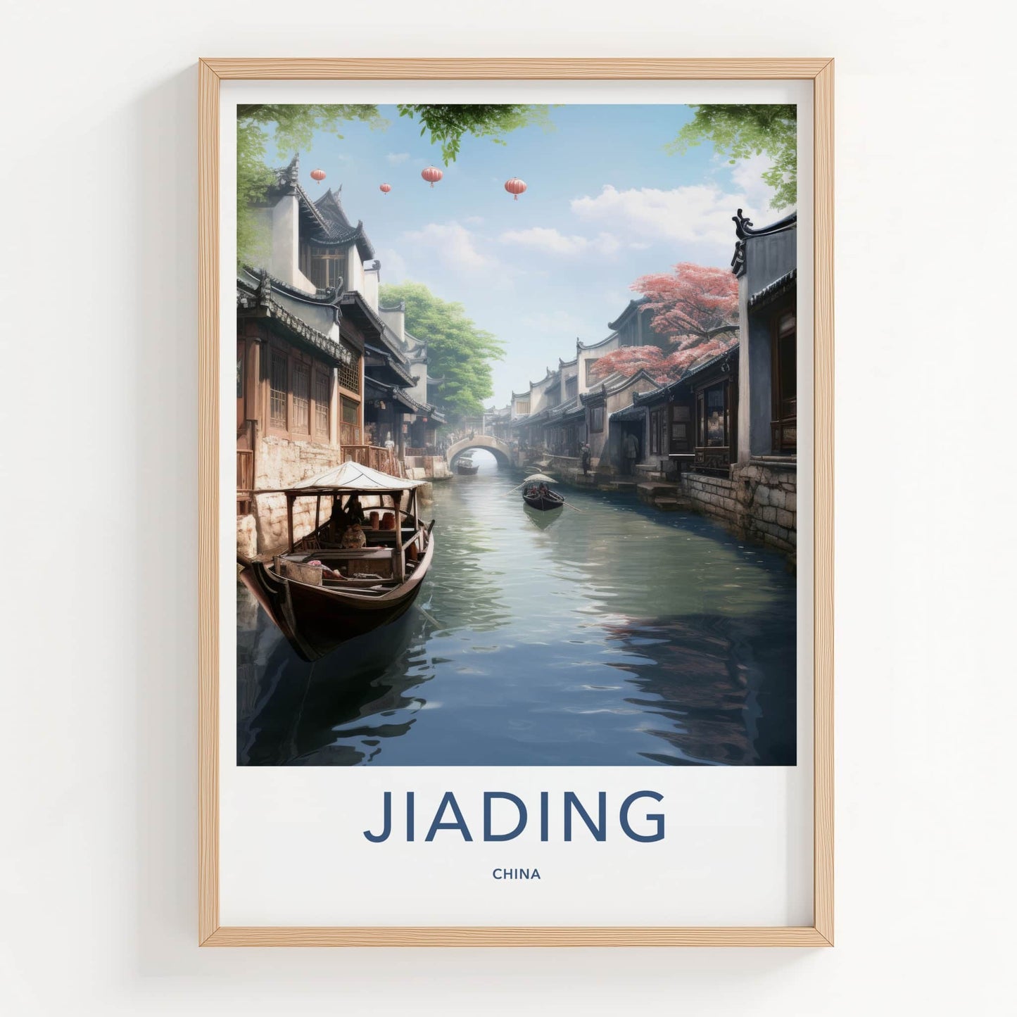 Jiading Poster - China Travel Art - Stone Bridge Boats Wall Decor