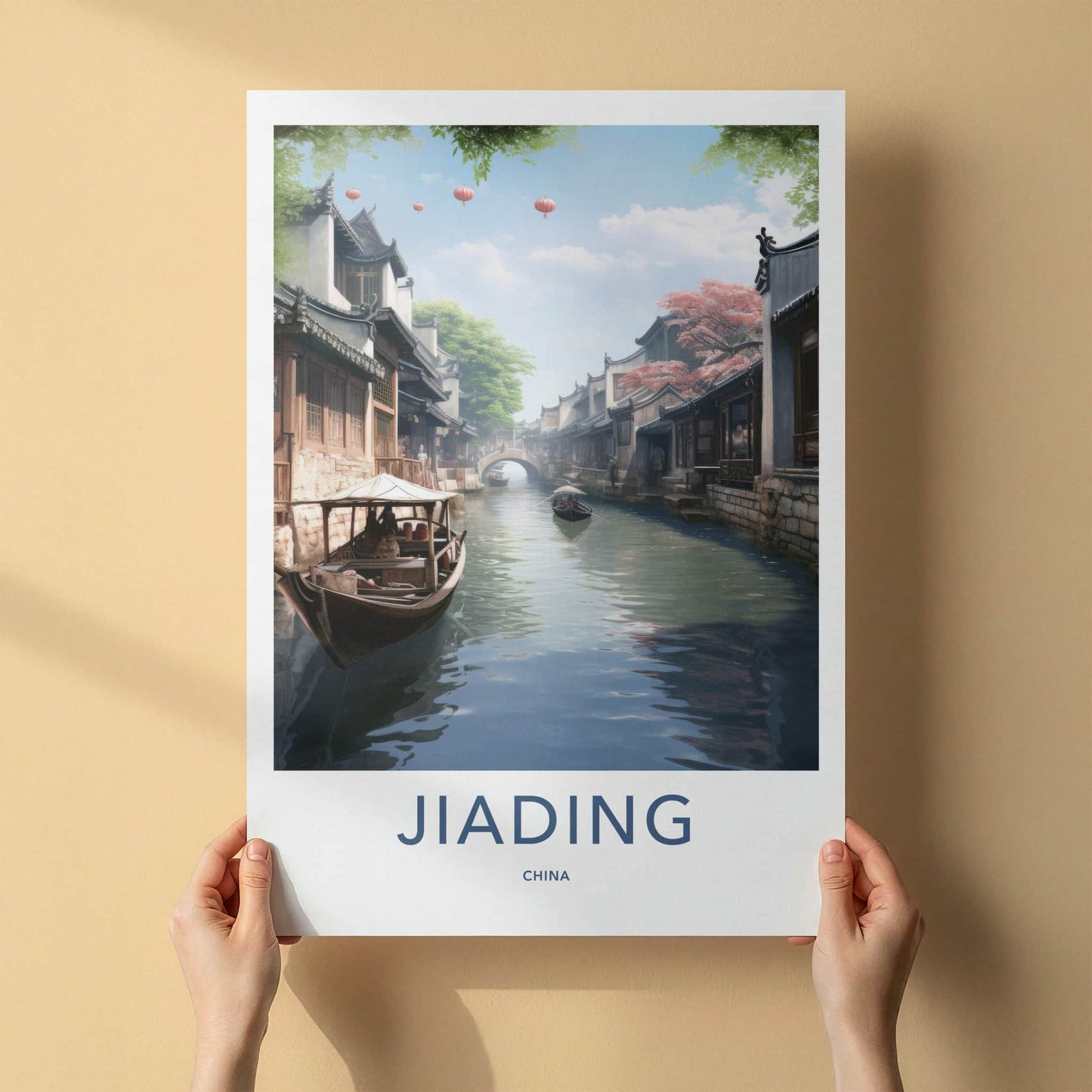 Jiading Poster - China Travel Art - Stone Bridge Boats Wall Decor