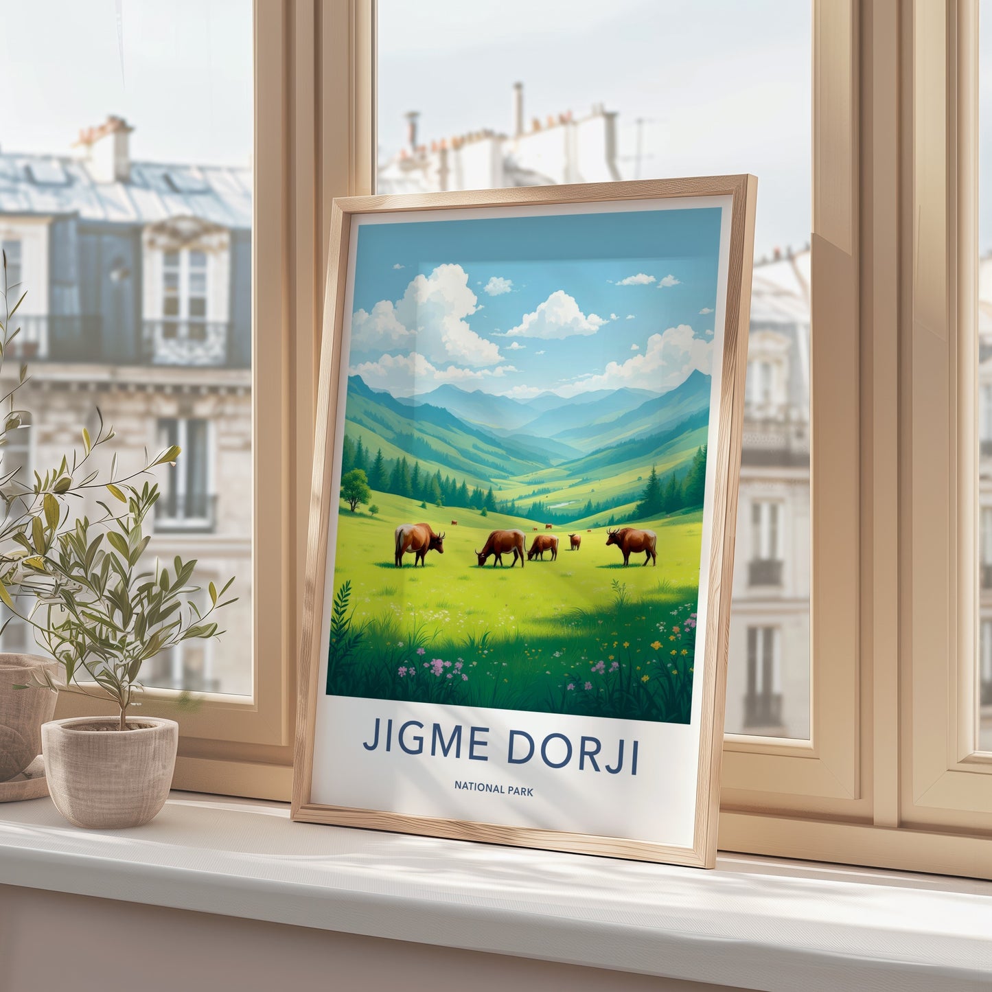 Jigme Dorji National Park Poster - Bhutan Travel Art - Cattle Grazing Valley Home Decor