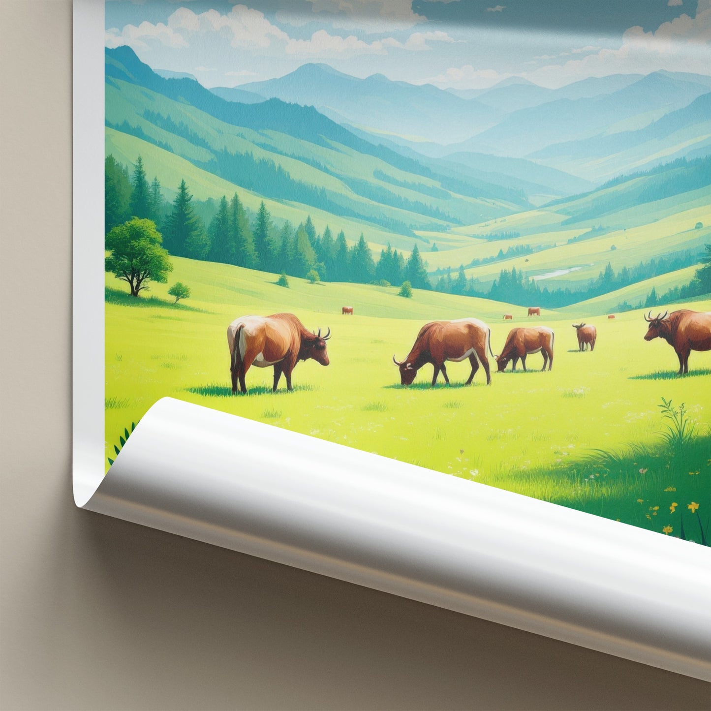 Jigme Dorji National Park Poster - Bhutan Travel Art - Cattle Grazing Valley Home Decor